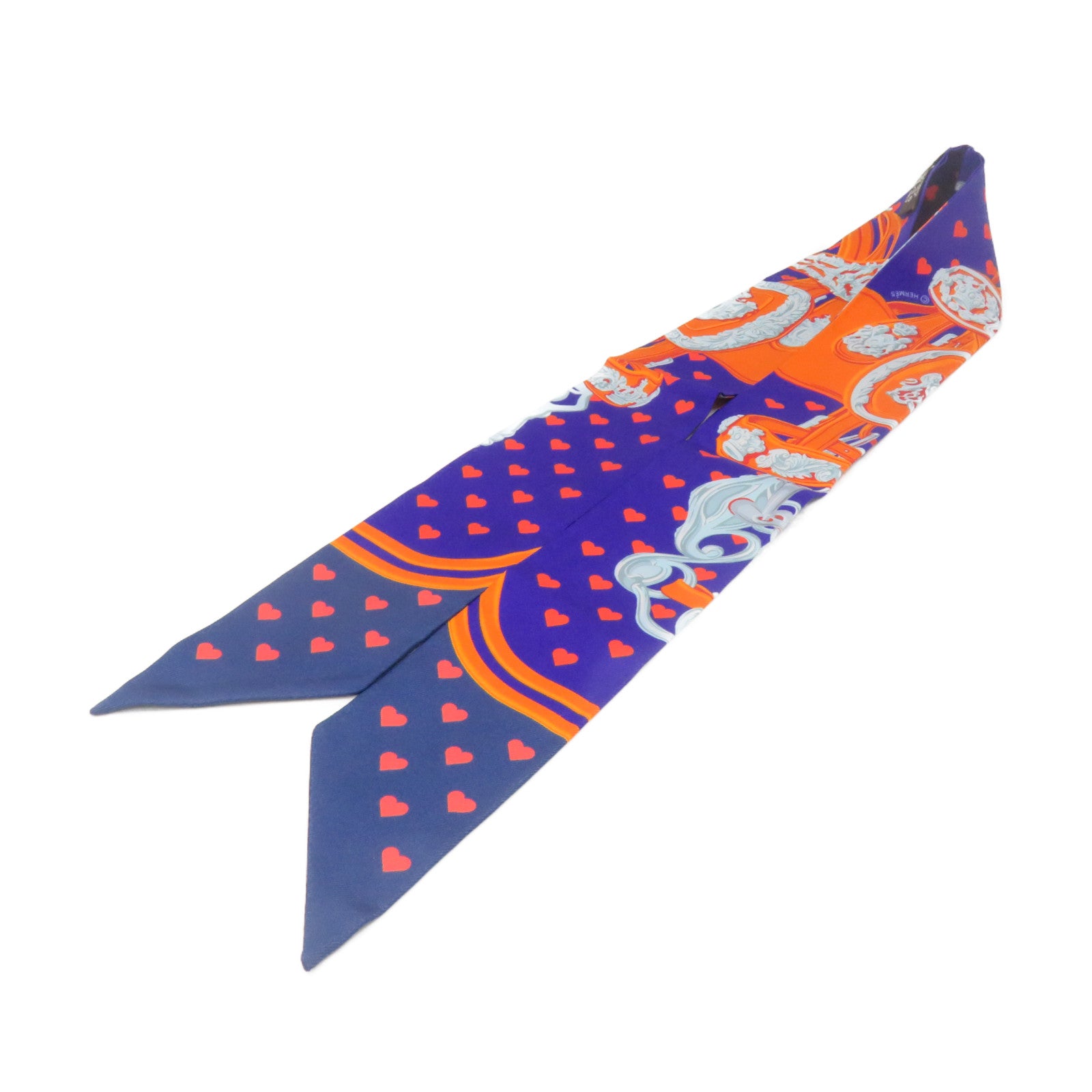 HERMES 絲質Twilly Scarf絲巾橙色/紫色/銀色/彩色