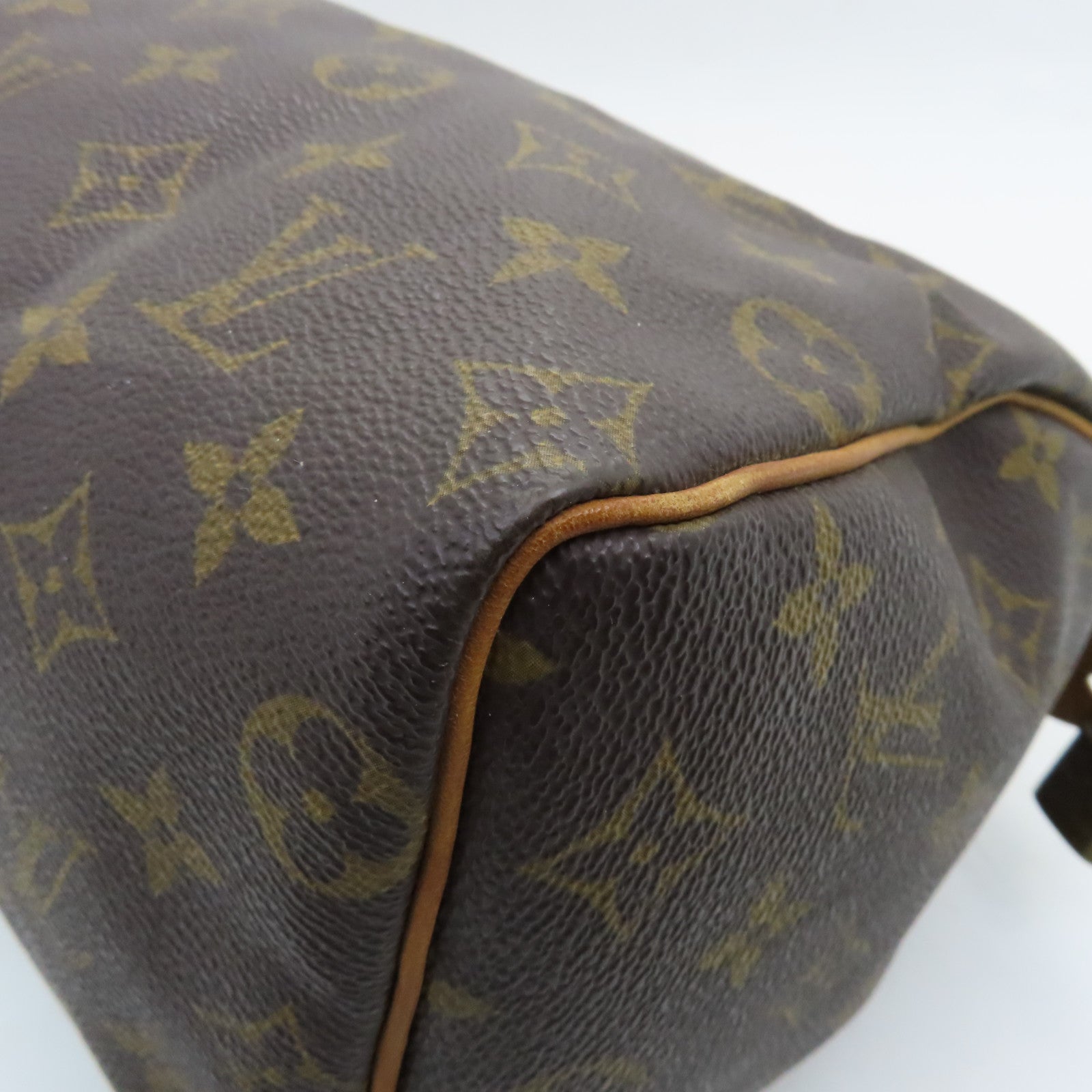 LOUIS VUITTON Monogram Speedy 25 Gold Buckle Handle Bag Brown