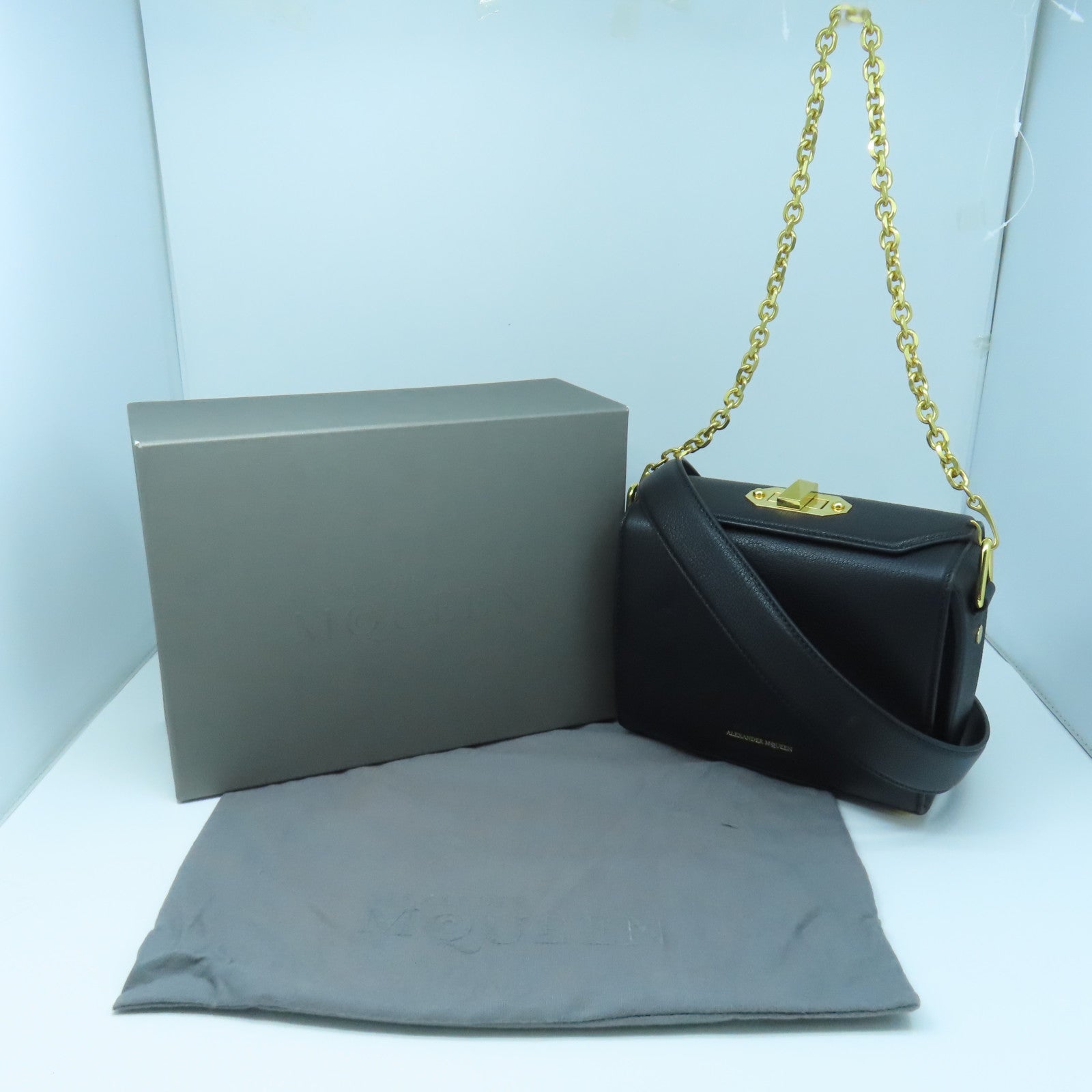 SELECTION Leather Alexander McQueen Gold Buckle Shoulder Bag Black