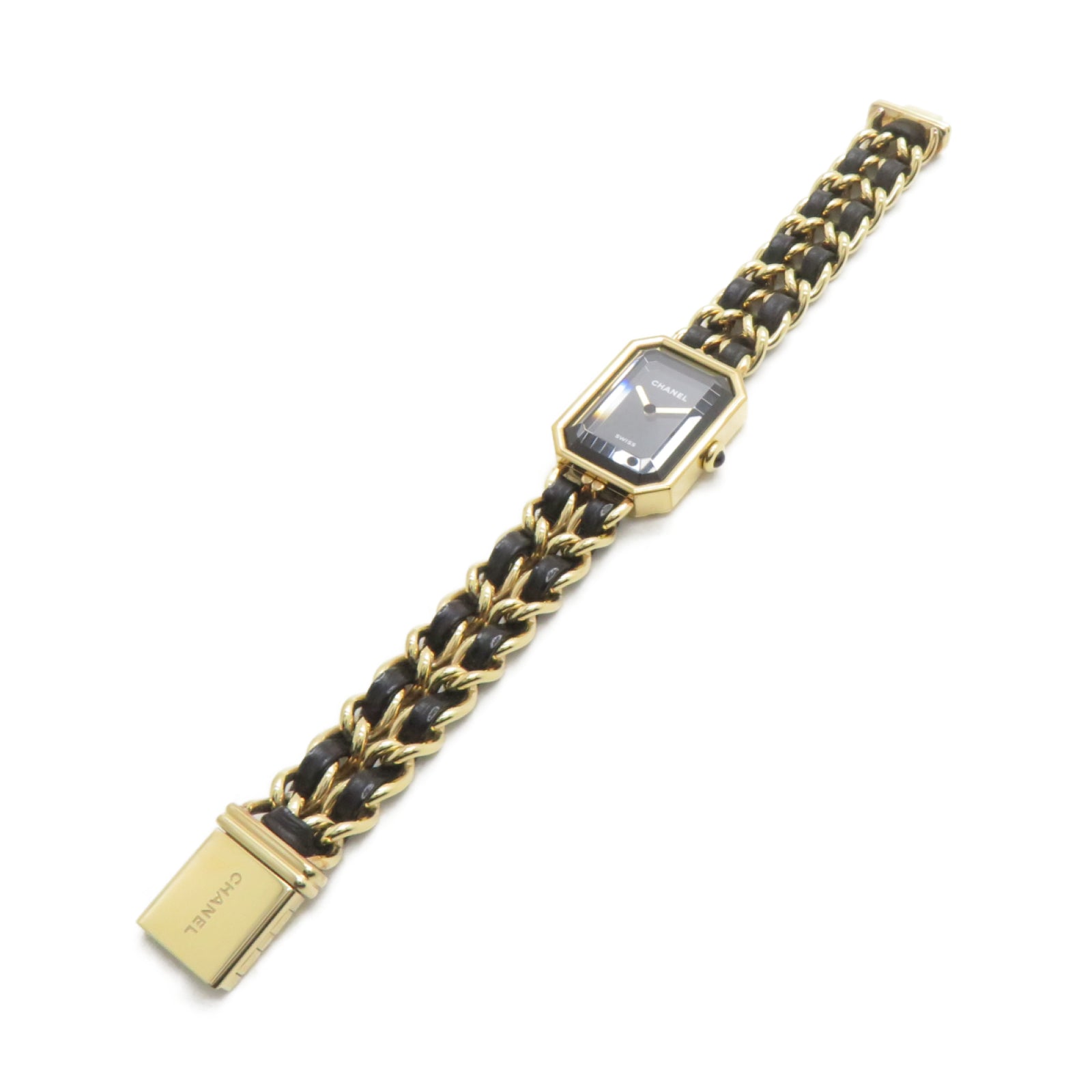 CHANEL Premiere Ediere Originale不鏽鋼/皮革石英機芯手錶黑色/金色