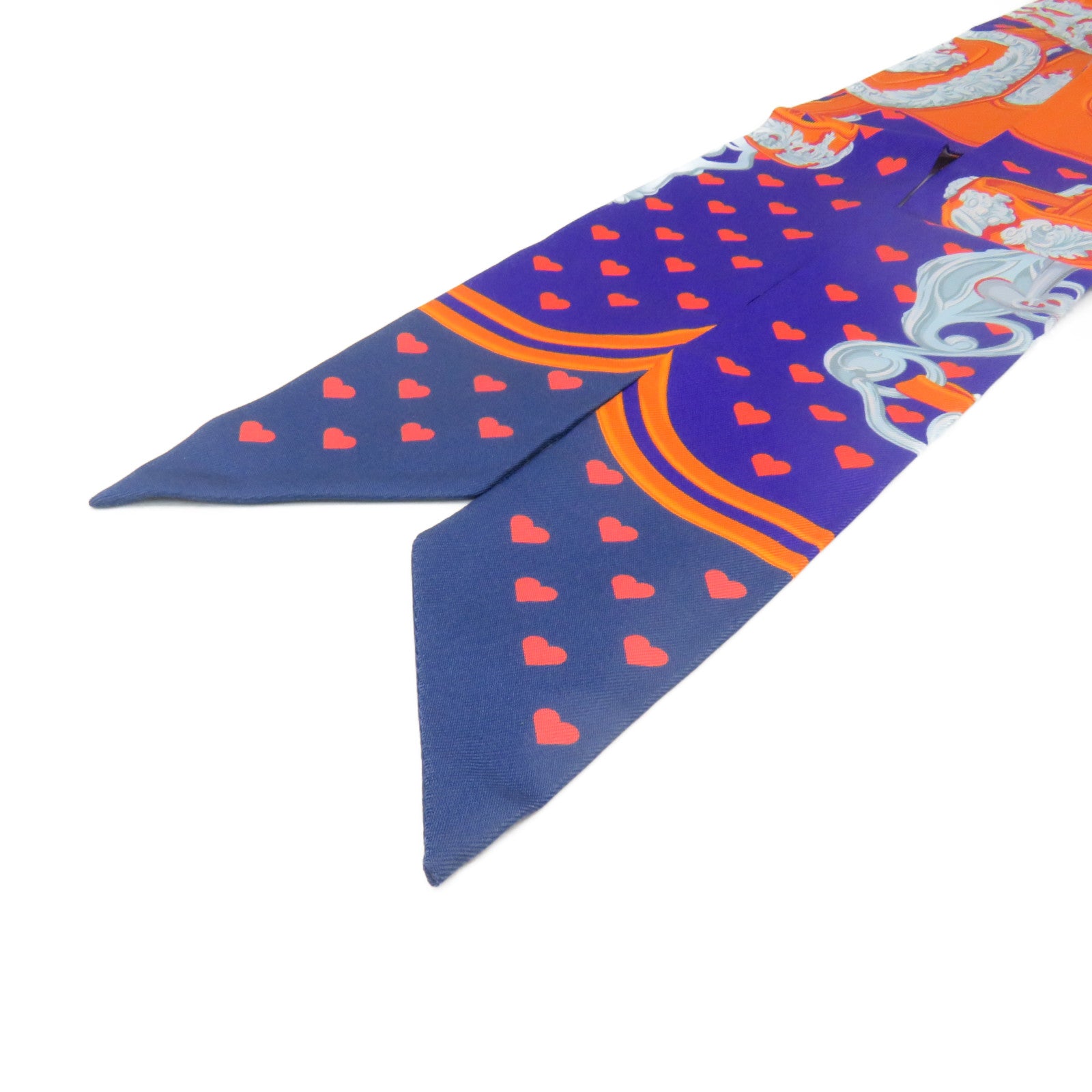HERMES 絲質Twilly Scarf絲巾橙色/紫色/銀色/彩色