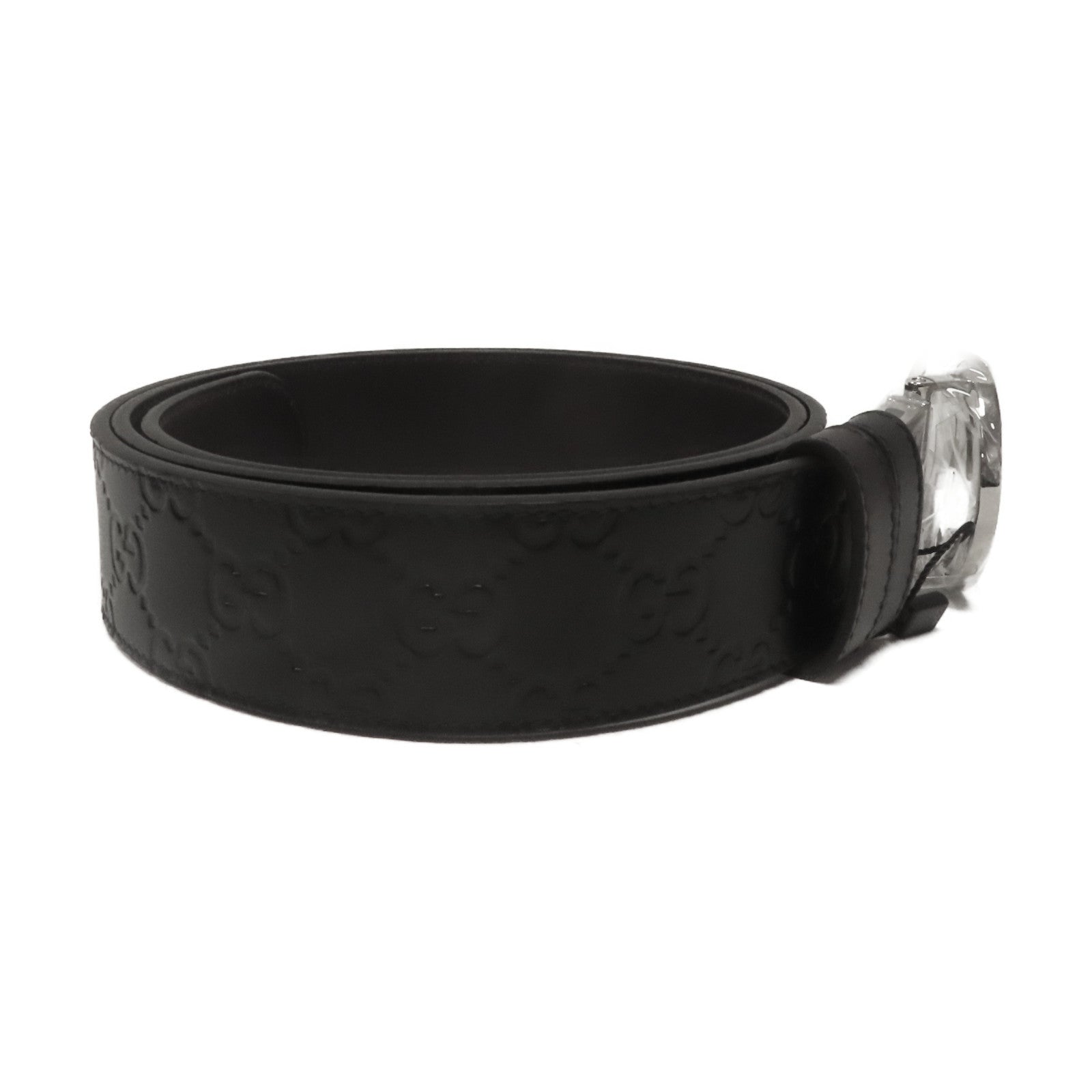GUCCI 牛皮皮革Reversible Gucci Signature Belt 100cm銀扣皮帶黑色/啡色
