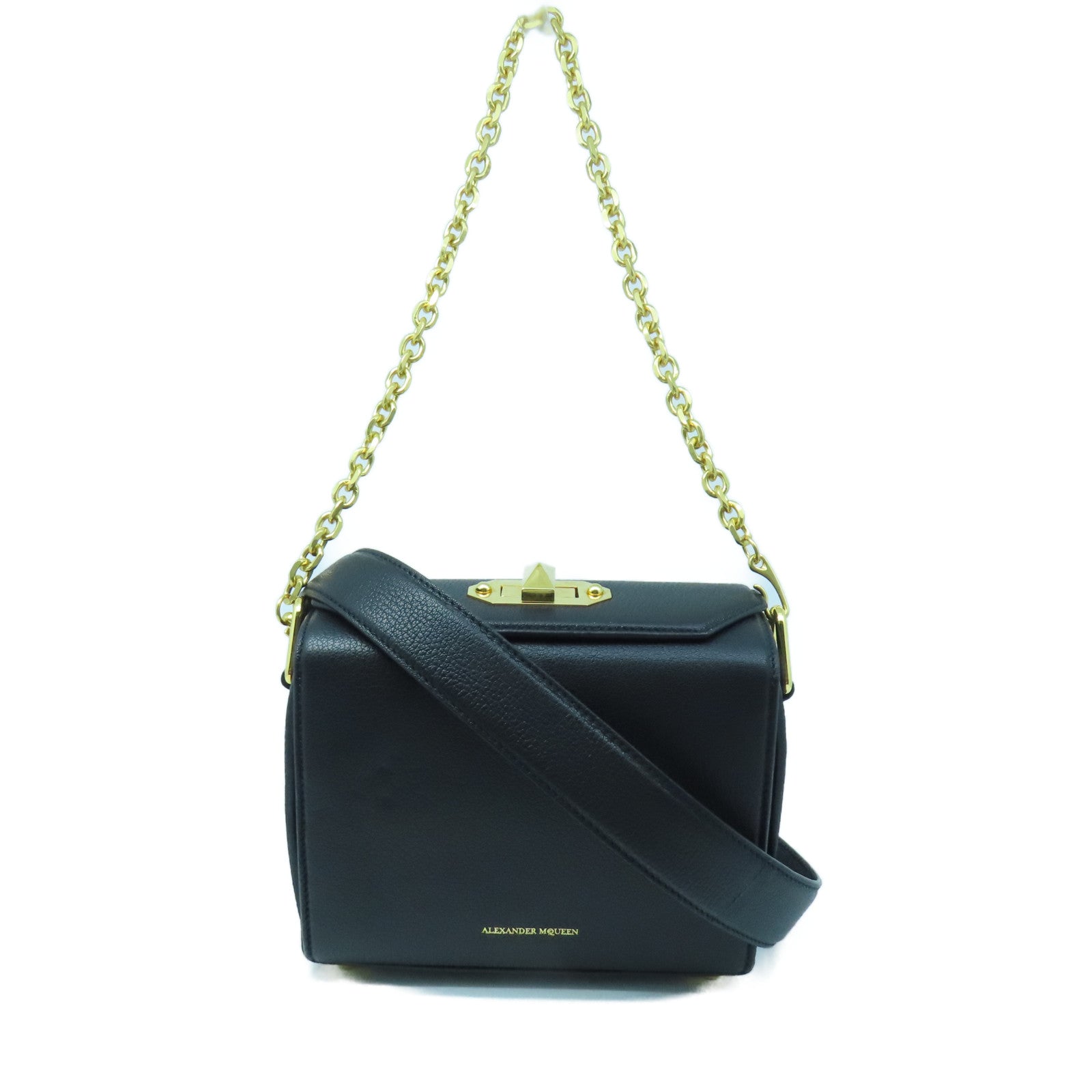 SELECTION Leather Alexander McQueen Gold Buckle Shoulder Bag Black