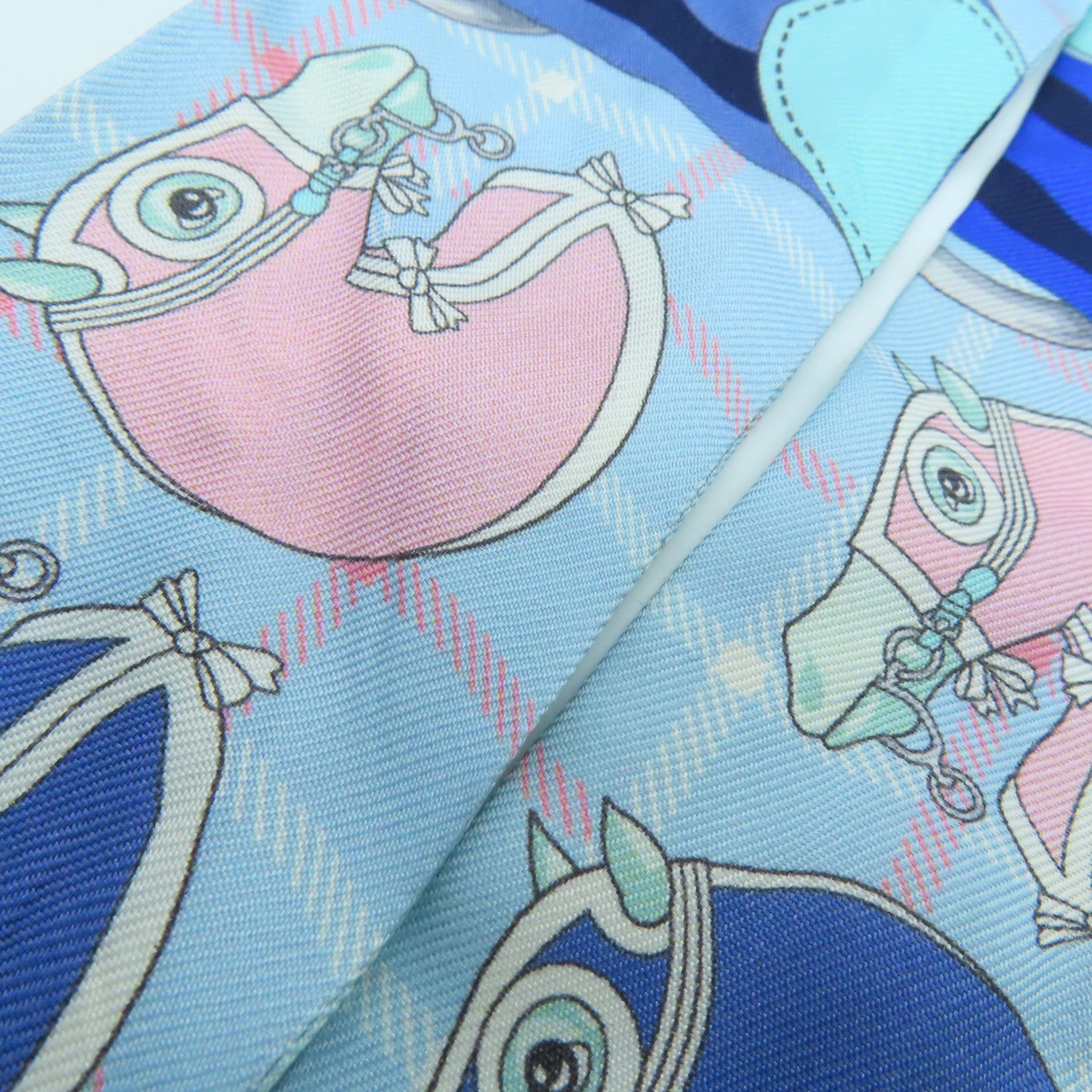 HERMES Silk Twilly Scarf Blue/Pink