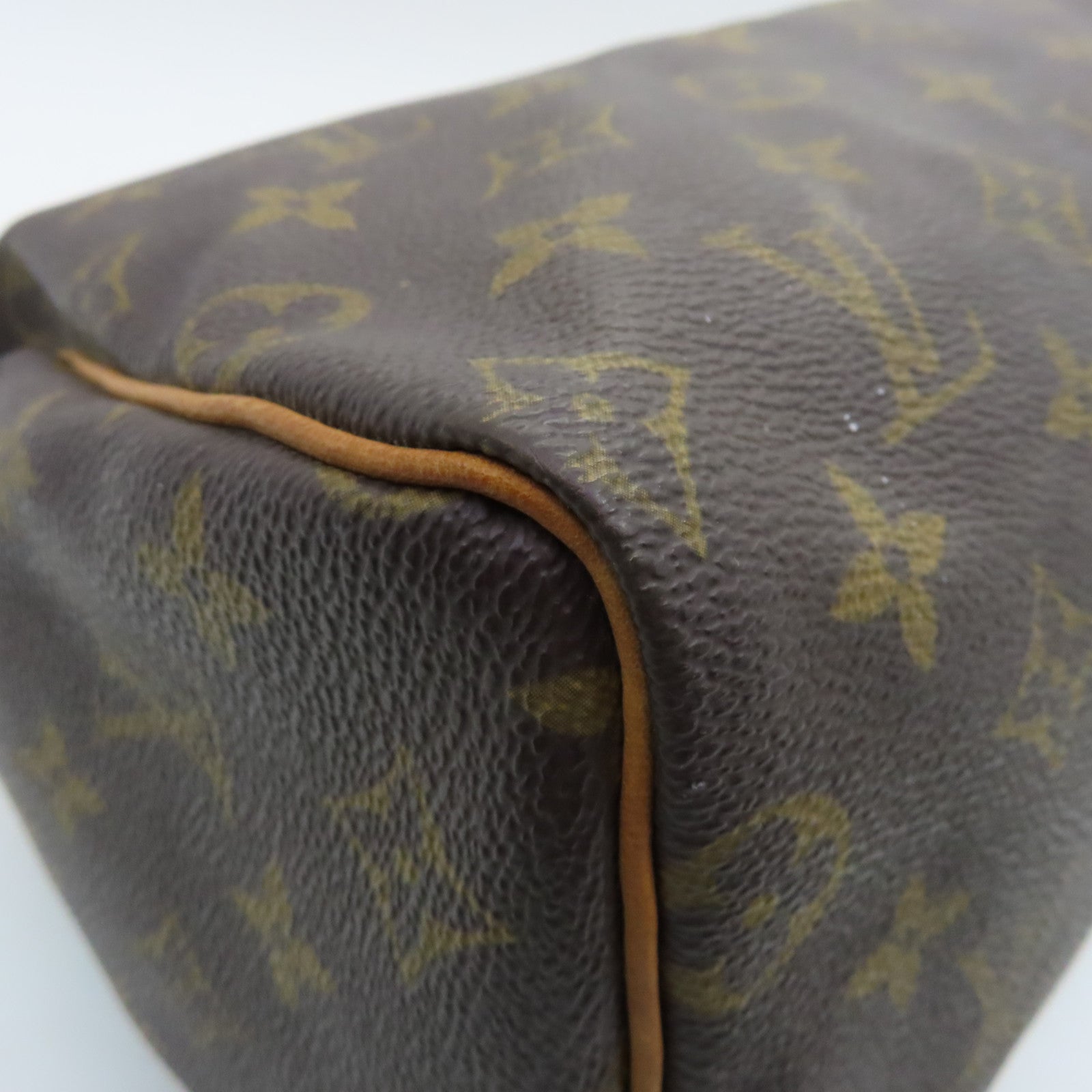 LOUIS VUITTON Monogram Speedy 25 Gold Buckle Handle Bag Brown