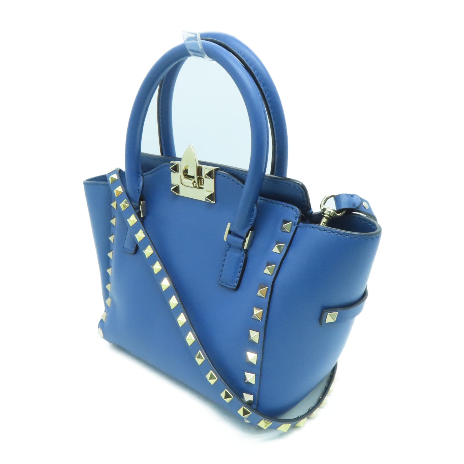 Valentino 牛皮皮革2Way Shoulder金扣手挽肩背两用袋蓝色