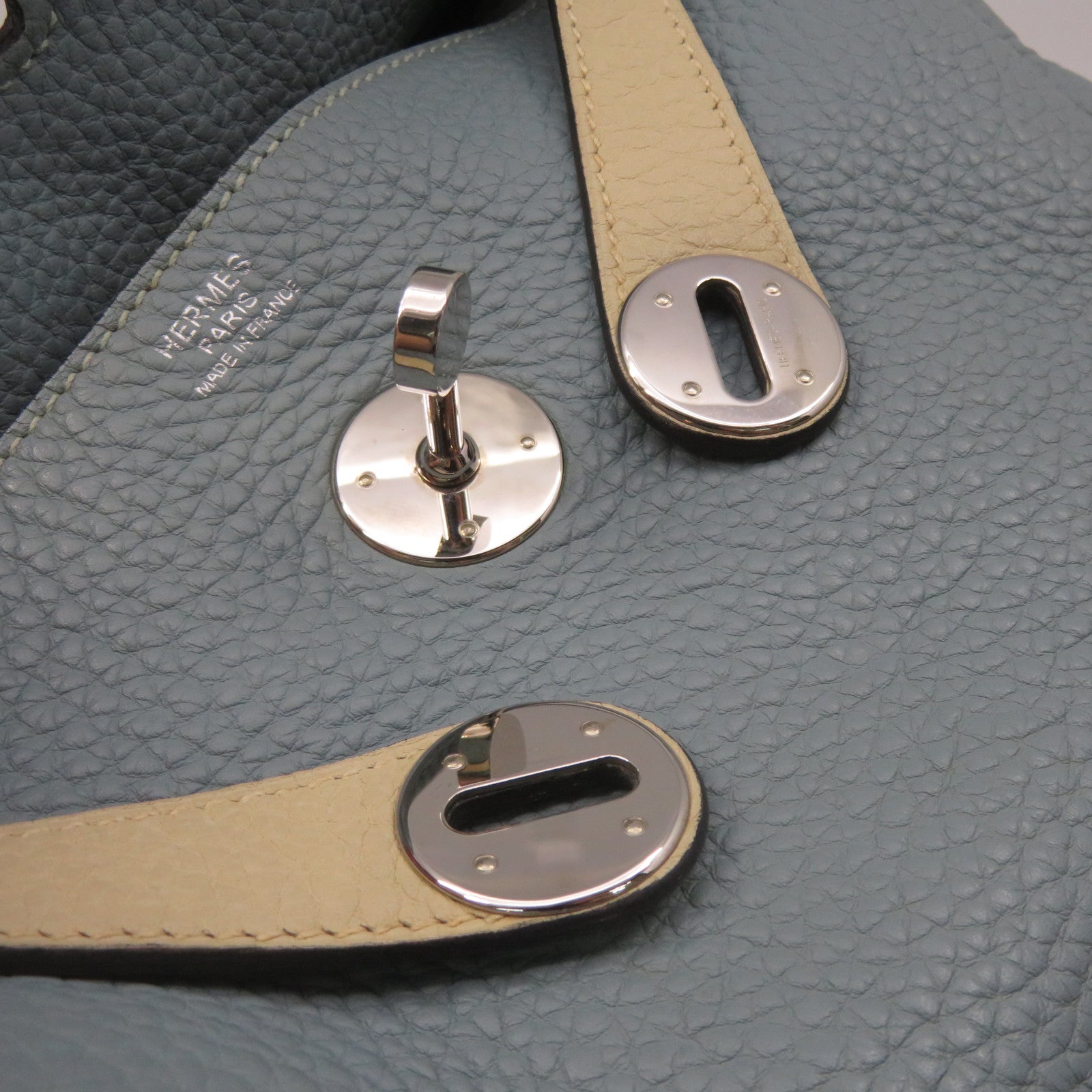HERMES Clemence皮革Lindy 30 Shoulder Bag银扣肩背袋Ciel/Parchemin米白色/蓝色