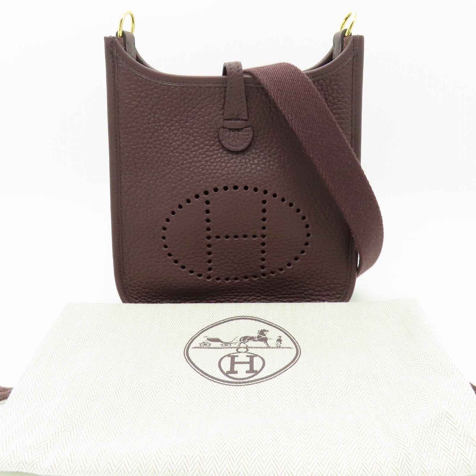 HERMES Clemence皮革Evelyne TPM金扣肩背袋啡色