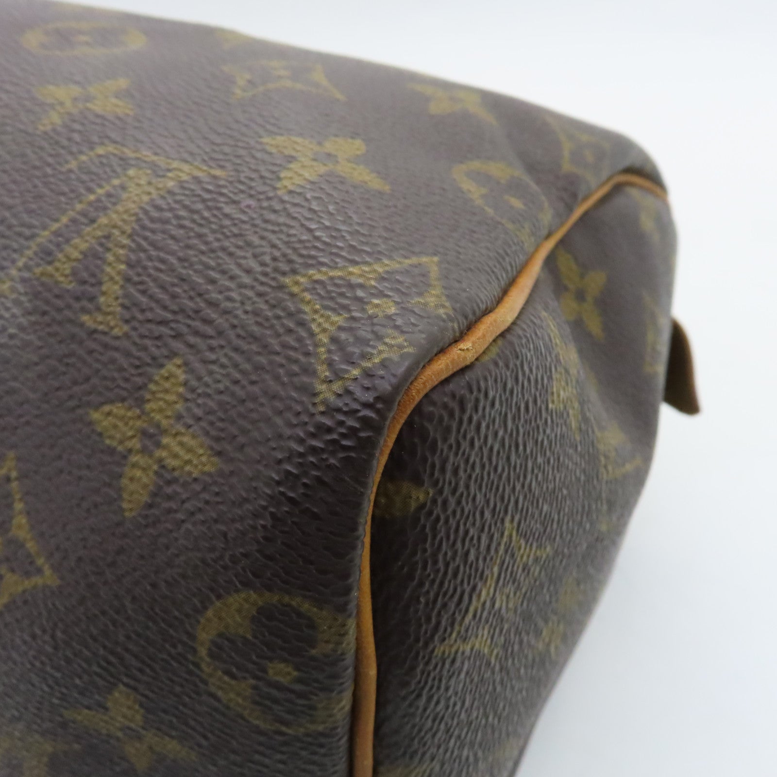 LOUIS VUITTON Monogram Speedy 25 Gold Buckle Handle Bag Brown