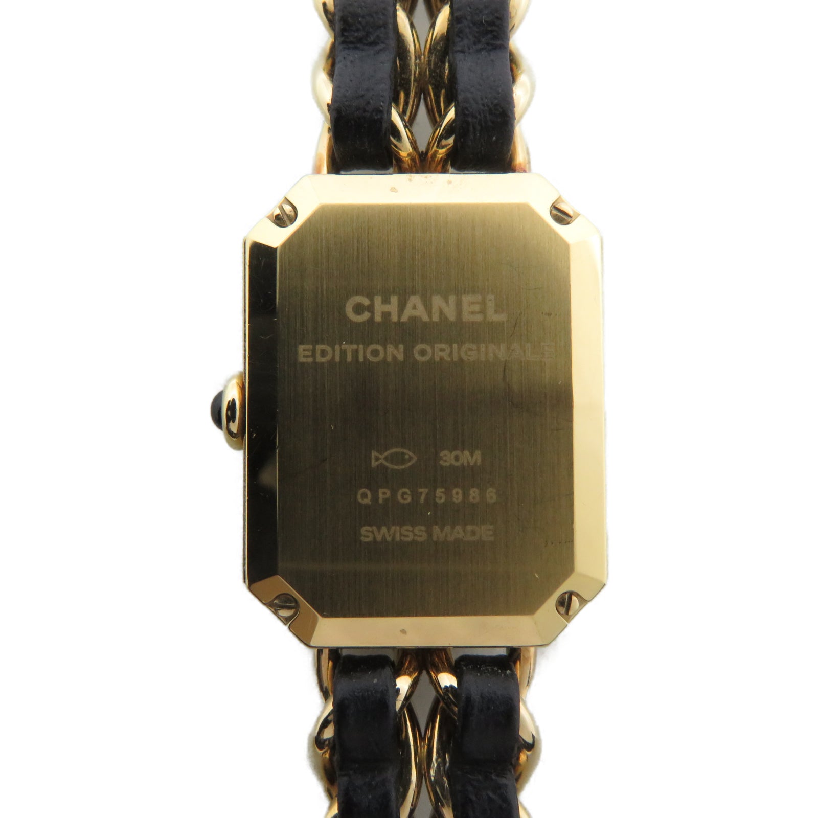 CHANEL Premiere Ediere Originale不鏽鋼/皮革石英機芯手錶黑色/金色