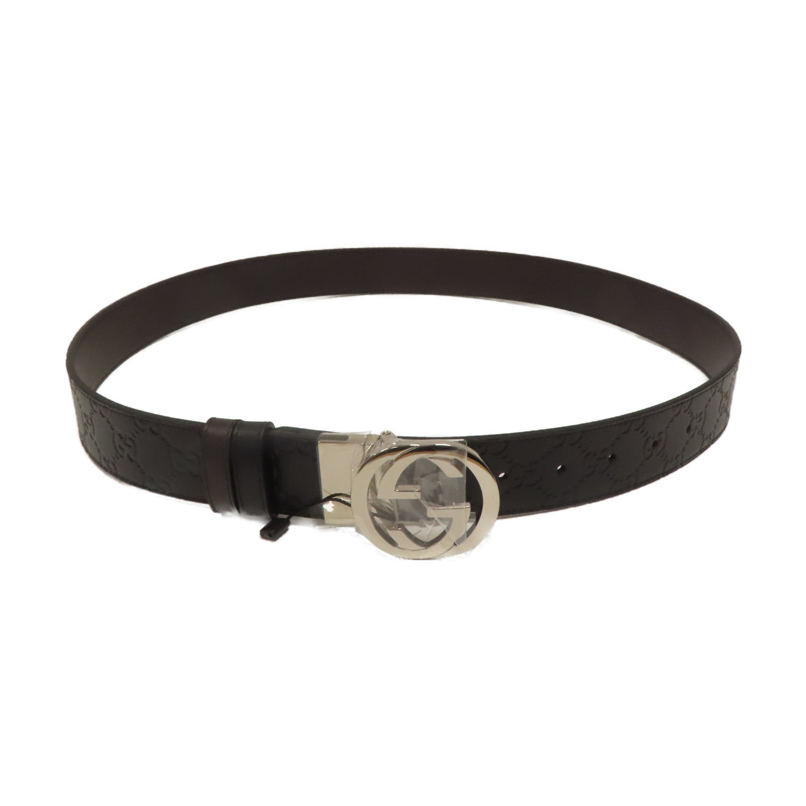 GUCCI 牛皮皮革Reversible Gucci Signature Belt 100cm銀扣皮帶黑色/啡色