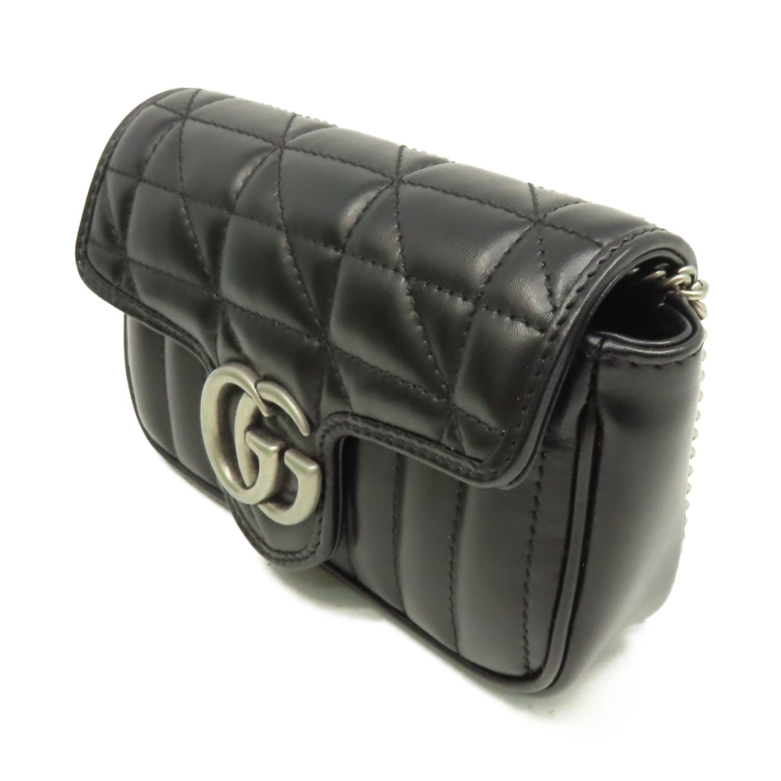 GUCCI 牛皮皮革GG Marmont Shoulder Bag金扣鏈帶肩背袋黑色