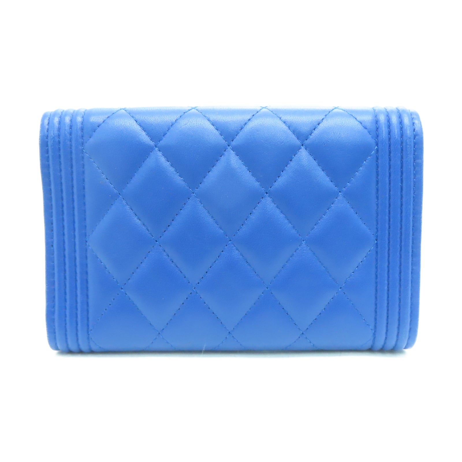 CHANEL 菱格羊皮皮革Wallet金扣长钱包蓝色