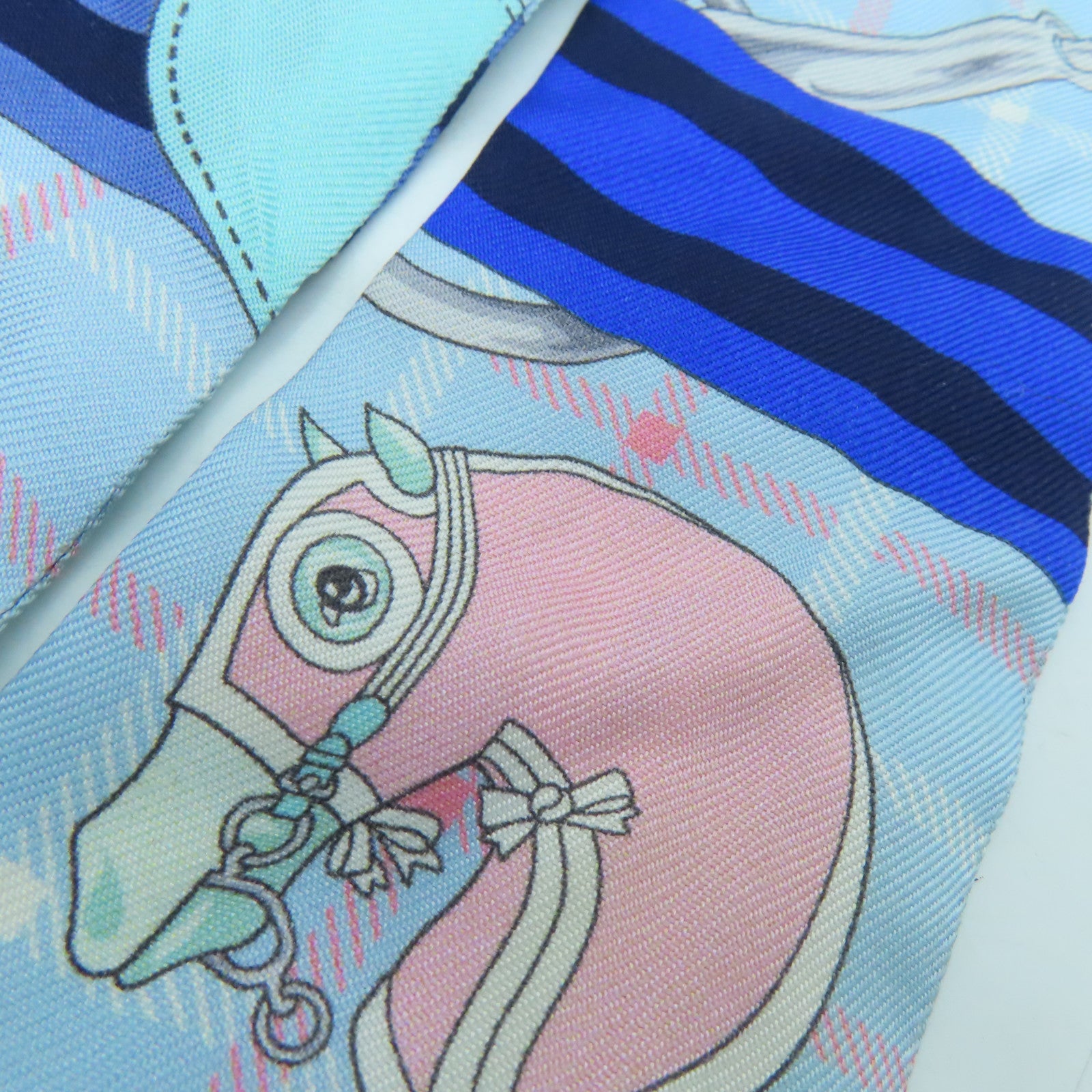 HERMES Silk Twilly Scarf Blue/Pink