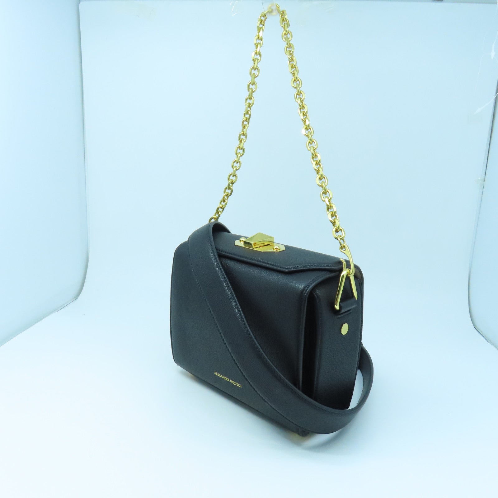 SELECTION Leather Alexander McQueen Gold Buckle Shoulder Bag Black