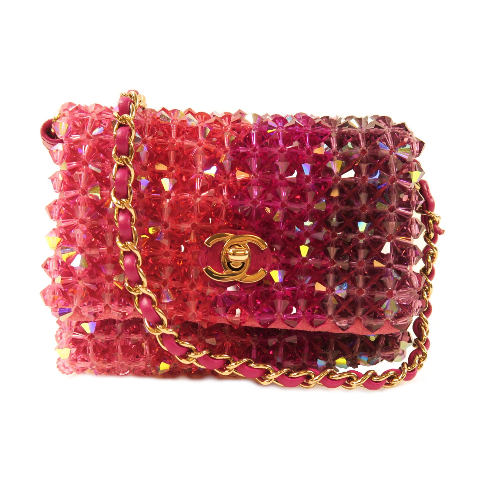 CHANEL PVC Chain Shoulder金扣鏈帶肩背袋粉紅色