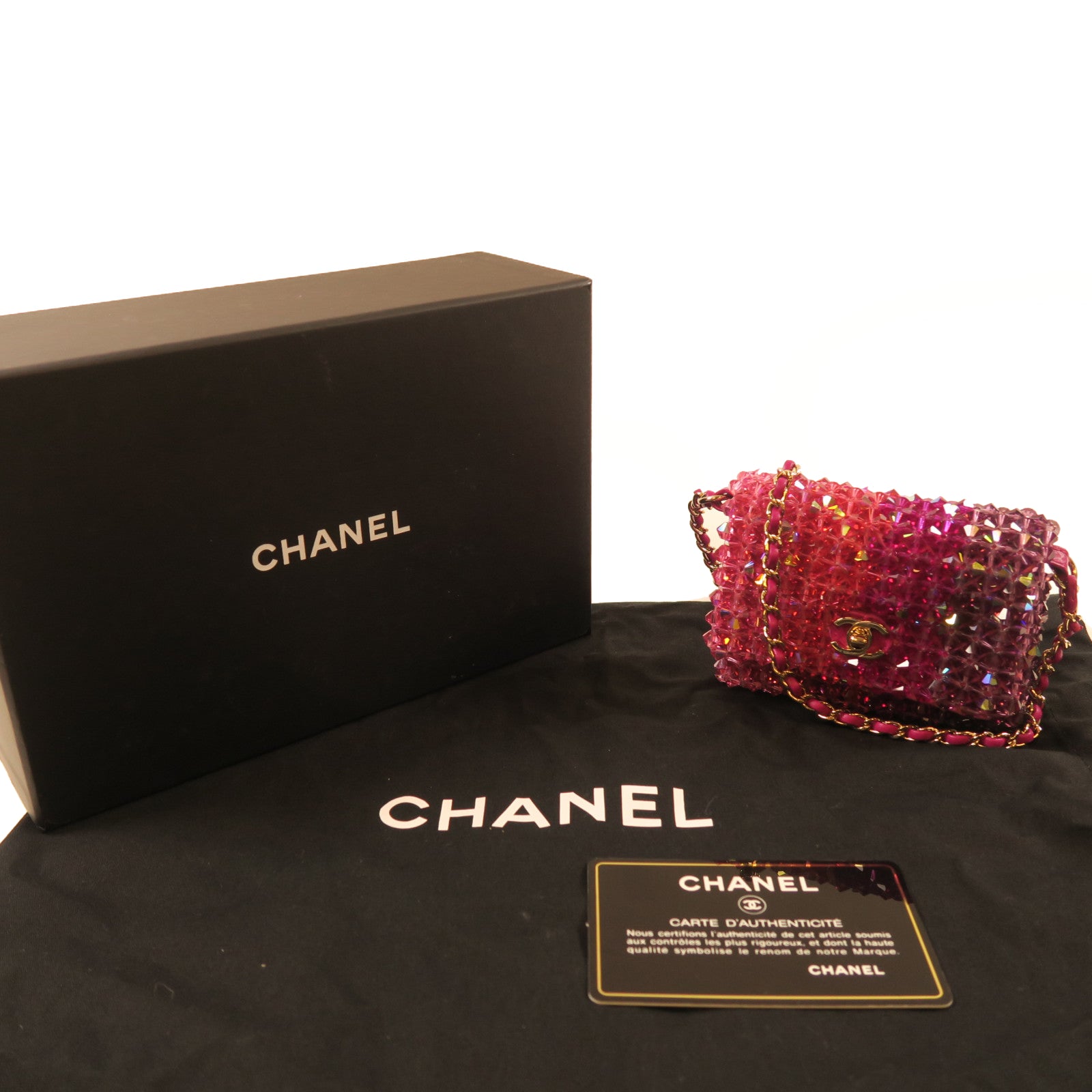 CHANEL PVC Chain Shoulder金扣鏈帶肩背袋粉紅色