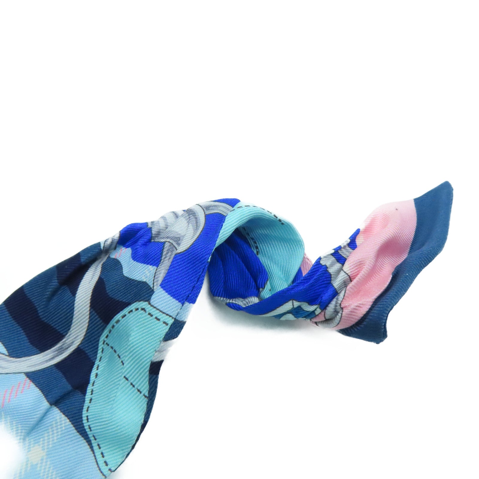 HERMES Silk Twilly Scarf Blue/Pink
