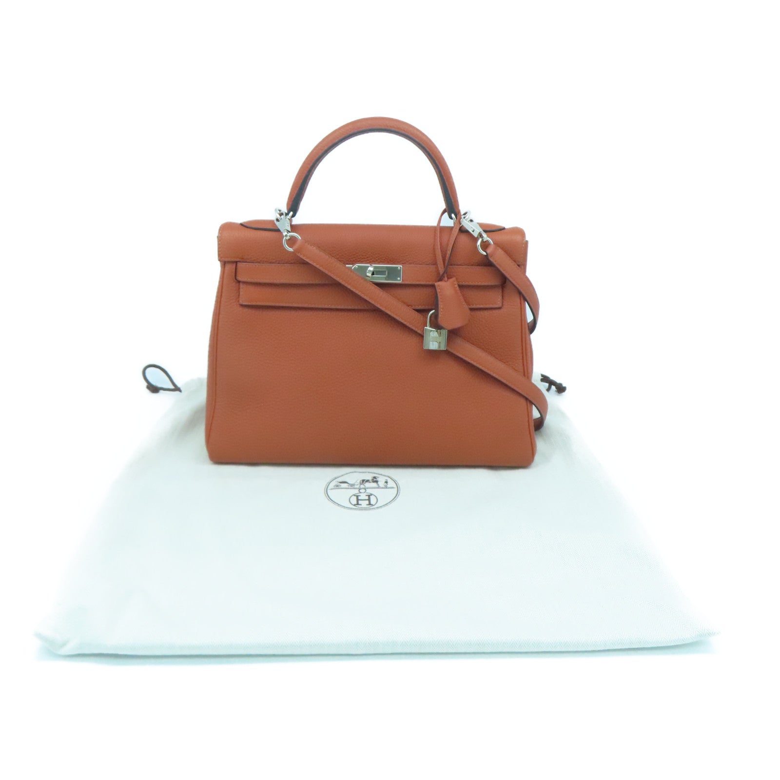 HERMES 【激減優惠】Togo皮革Kelly 32銀扣手挽袋啡色