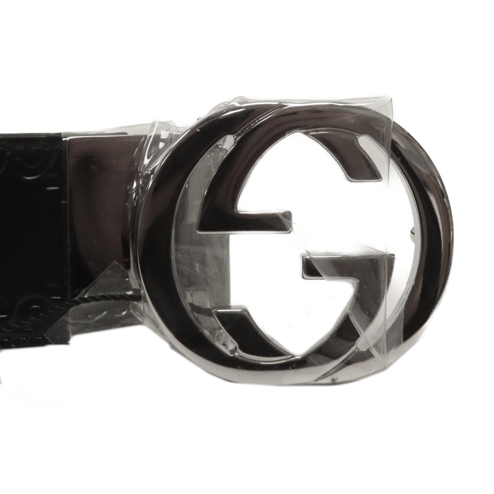 GUCCI 牛皮皮革Reversible Gucci Signature Belt 100cm銀扣皮帶黑色/啡色