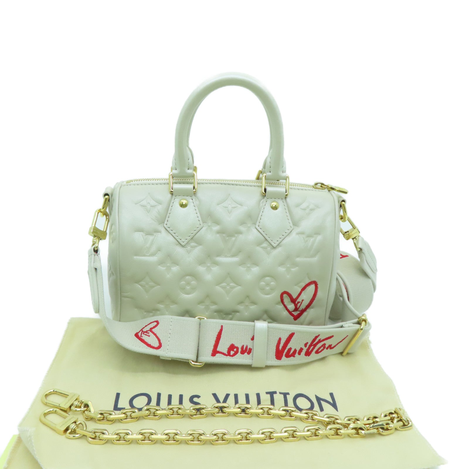 LOUIS VUITTON [Sharp discount] Monogram Speedy Bandouliere 22 Gold Buckle Handle Shoulder Back Dual-purpose Bag Off-White