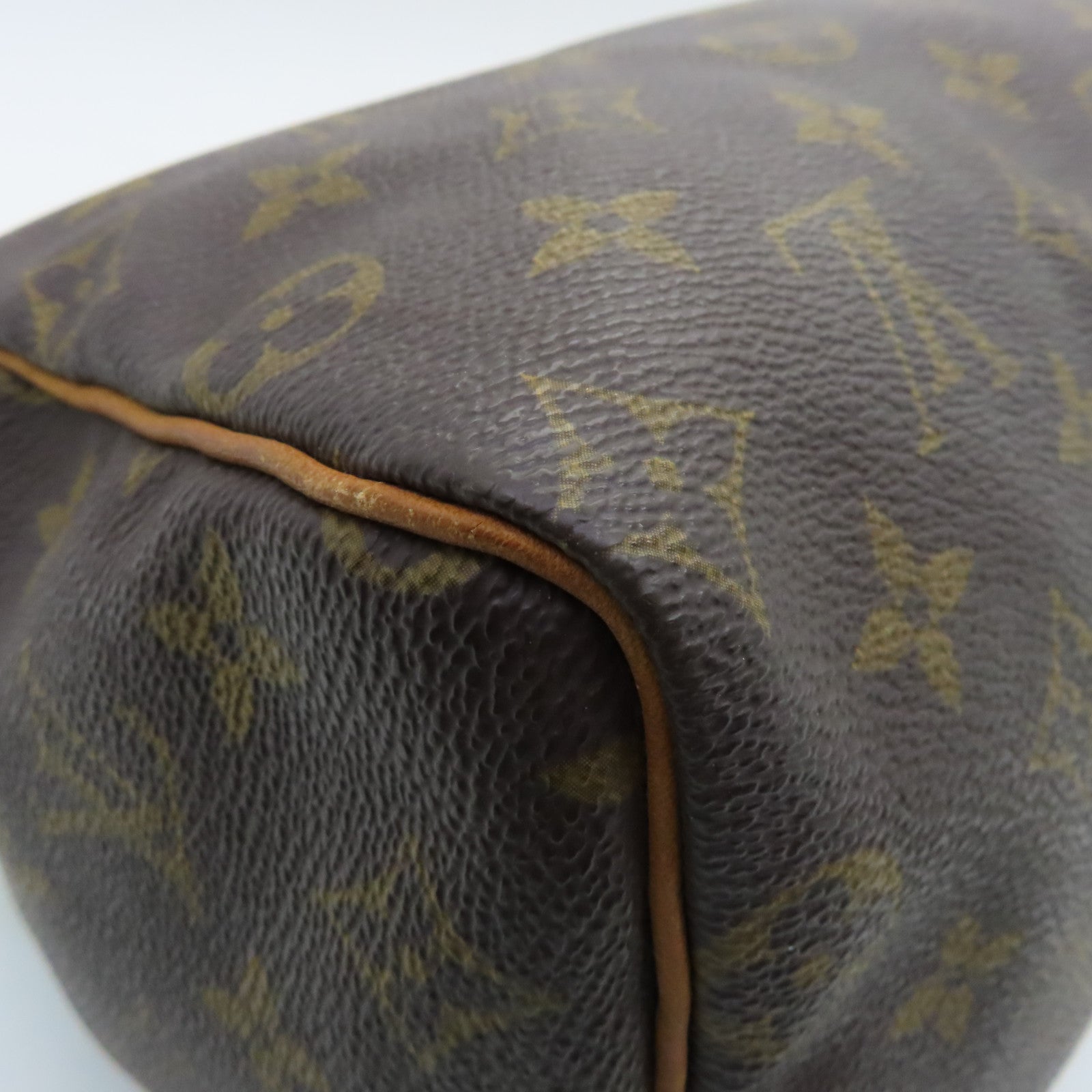 LOUIS VUITTON Monogram Speedy 25 Gold Buckle Handle Bag Brown