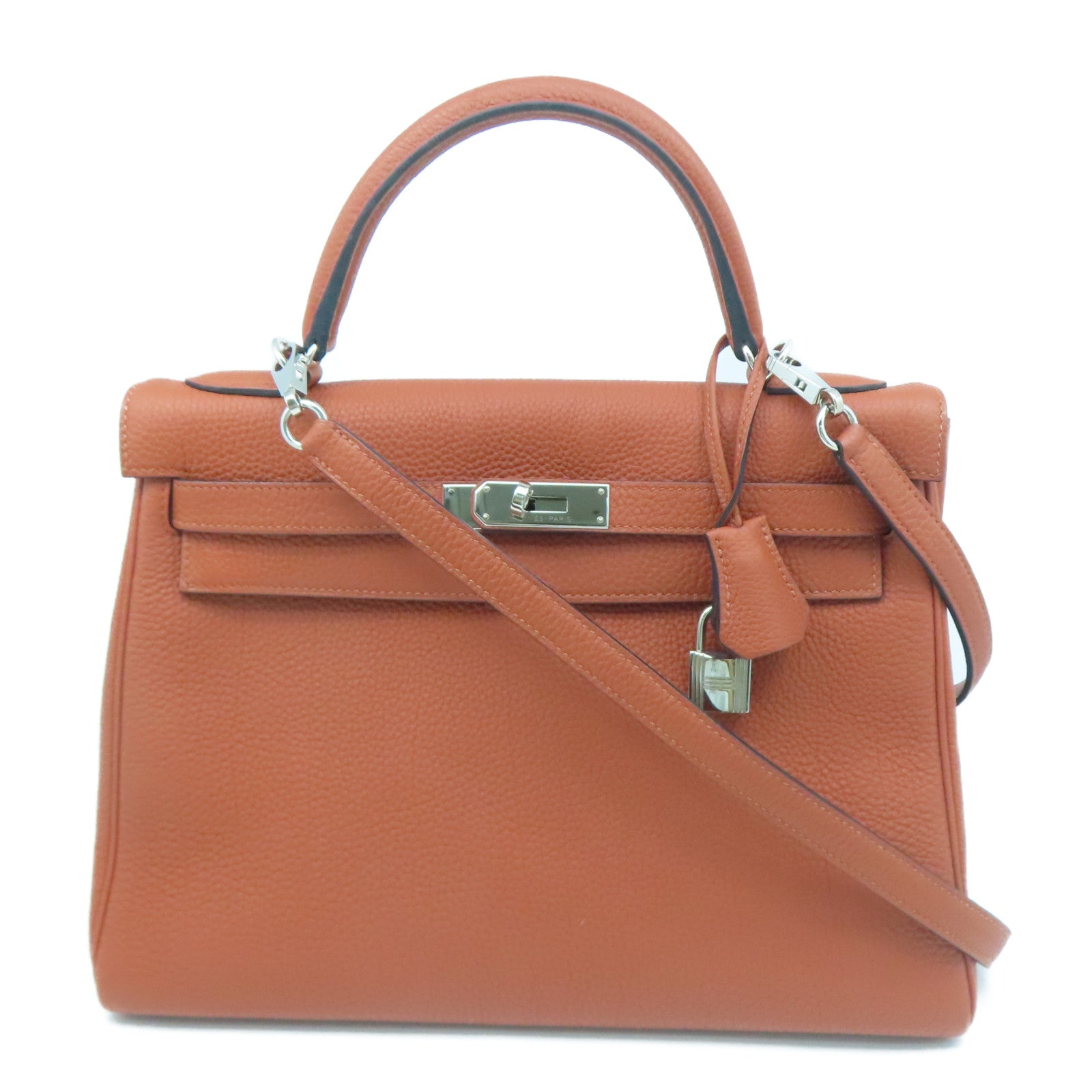 HERMES 【激減優惠】Togo皮革Kelly 32銀扣手挽袋啡色