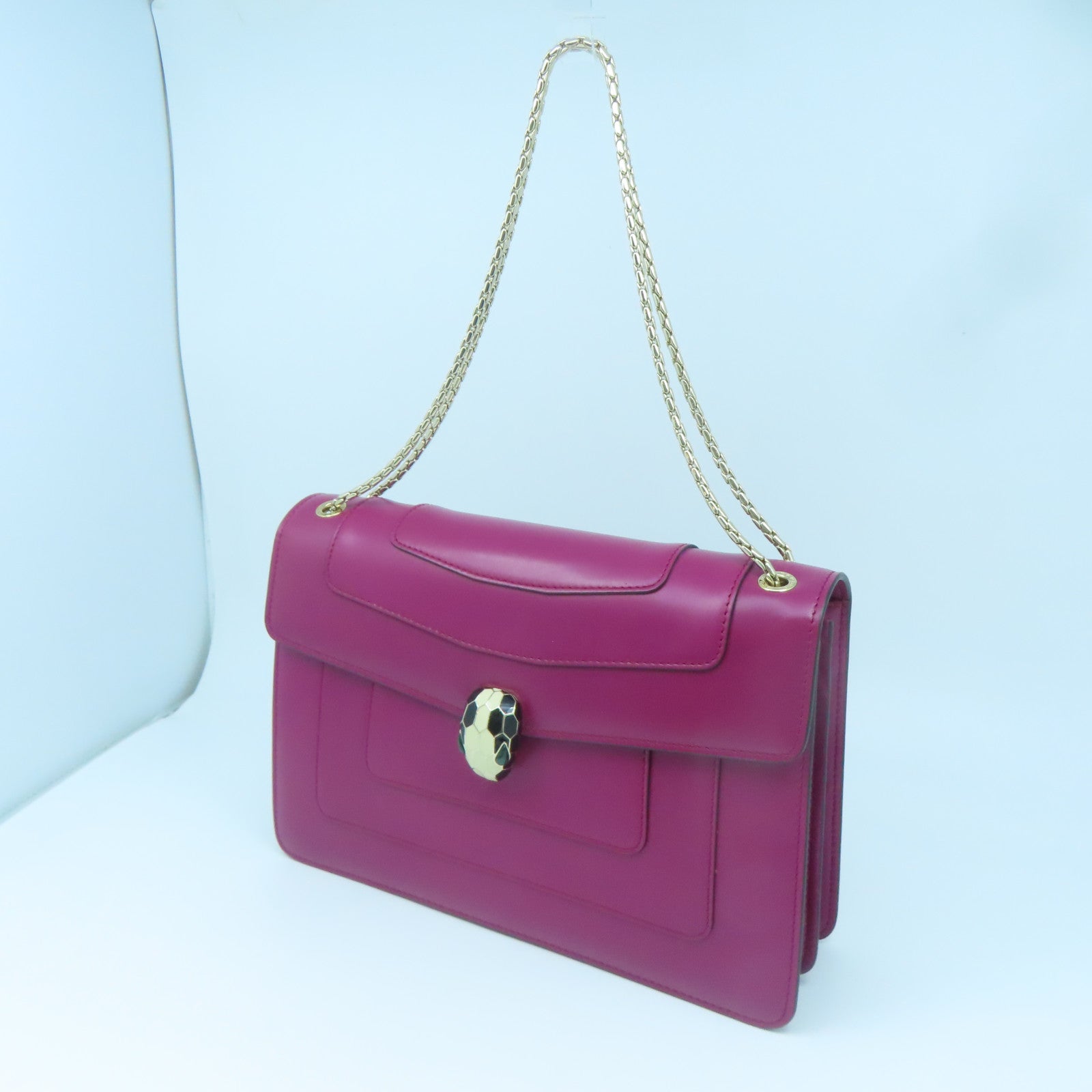 BVLGARI Cowhide Leather Serpenti Gold Buckle Chain Shoulder Bag Purple