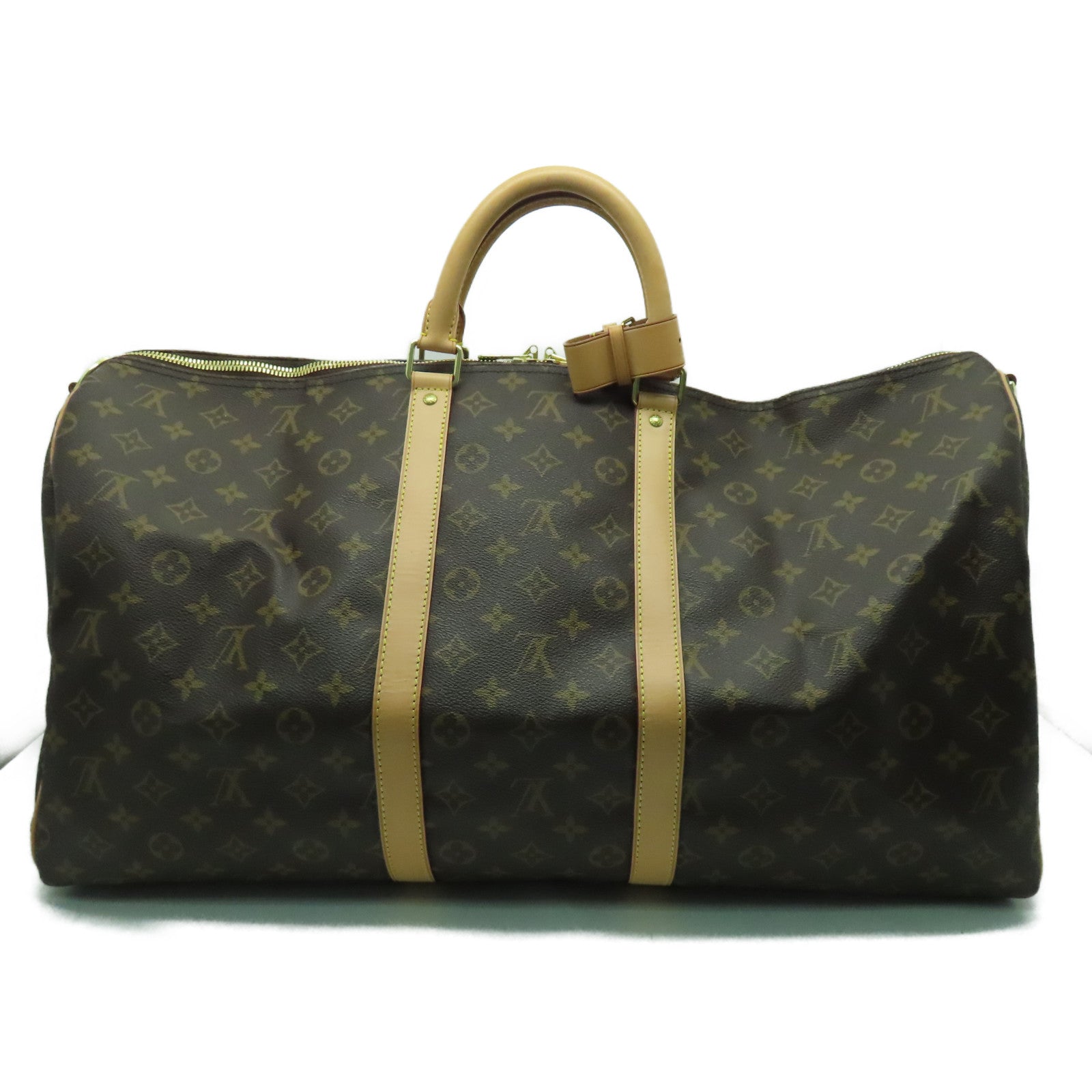 LOUIS VUITTON Monogram Keepall 55金扣手挽肩背兩用袋啡色