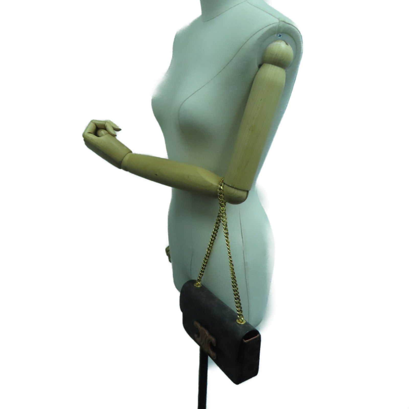 CELINE 涂层帆布Chain Shoulder肩背袋黑色啡色