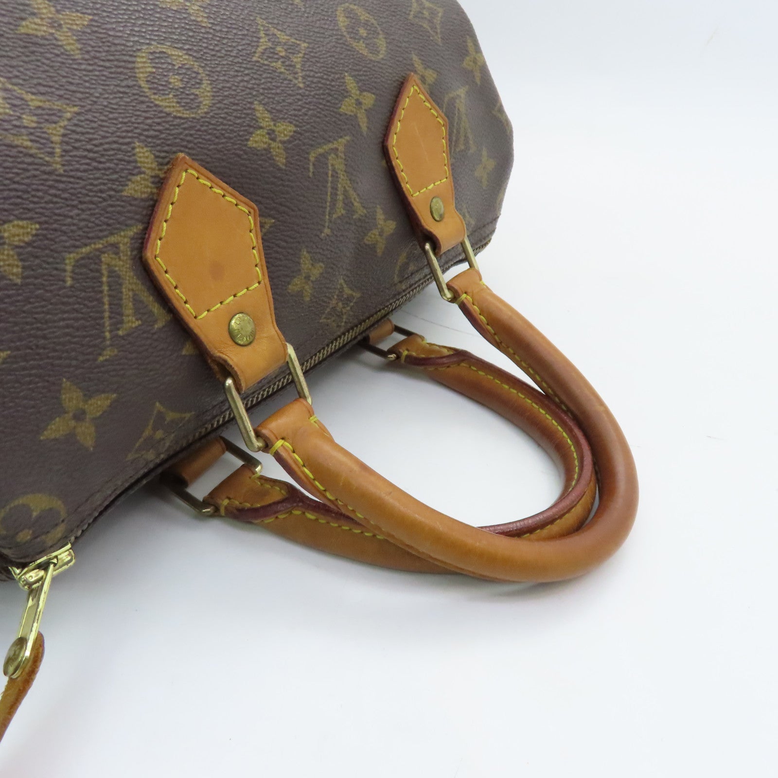 LOUIS VUITTON Monogram Speedy 25 Gold Buckle Handle Bag Brown