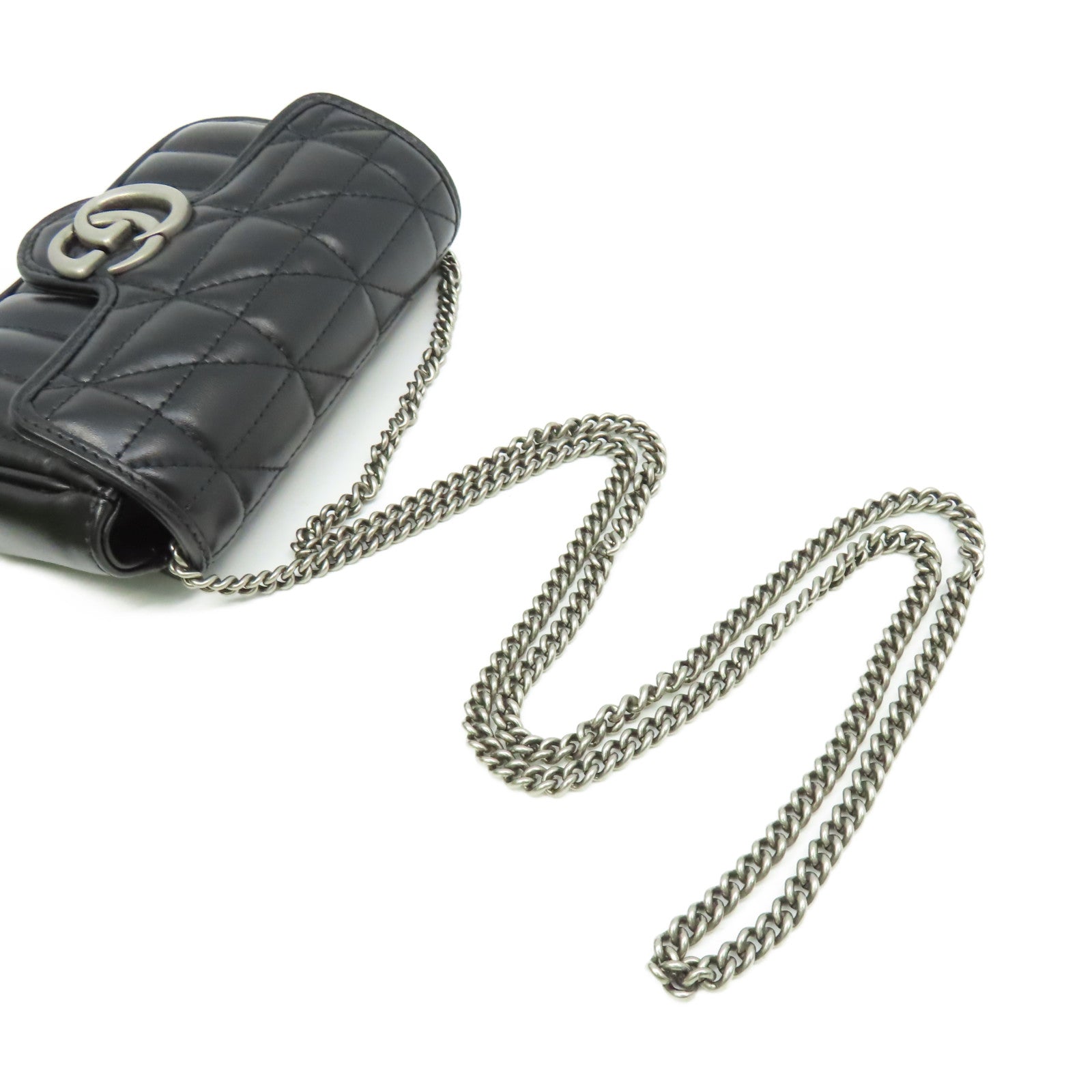 GUCCI 牛皮皮革GG Marmont Shoulder Bag金扣鏈帶肩背袋黑色