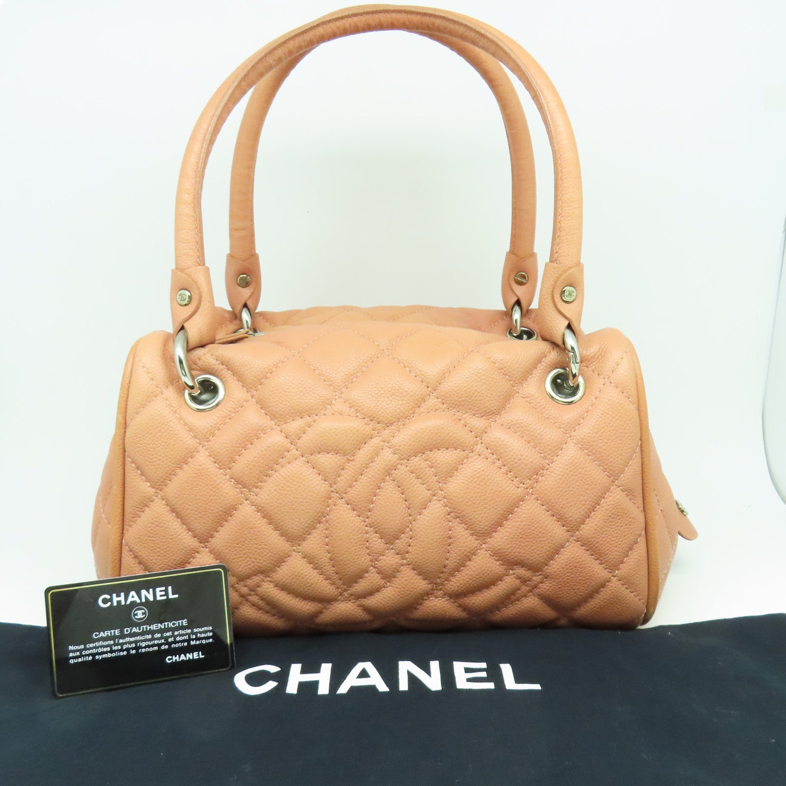 CHANEL 【激減優惠】菱格Caviar皮革Handbag銀扣手挽袋粉紅色