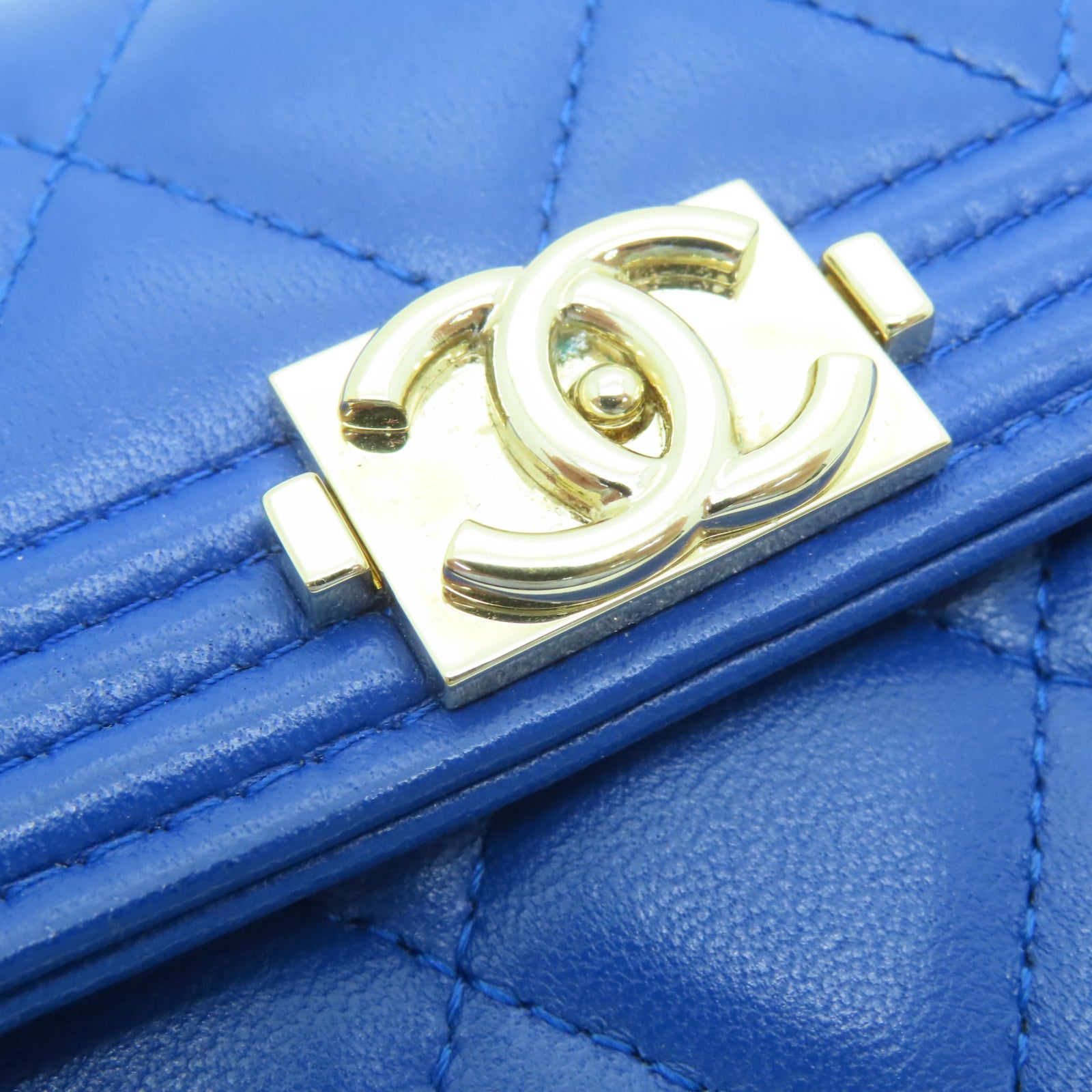 CHANEL 菱格羊皮皮革Wallet金扣长钱包蓝色