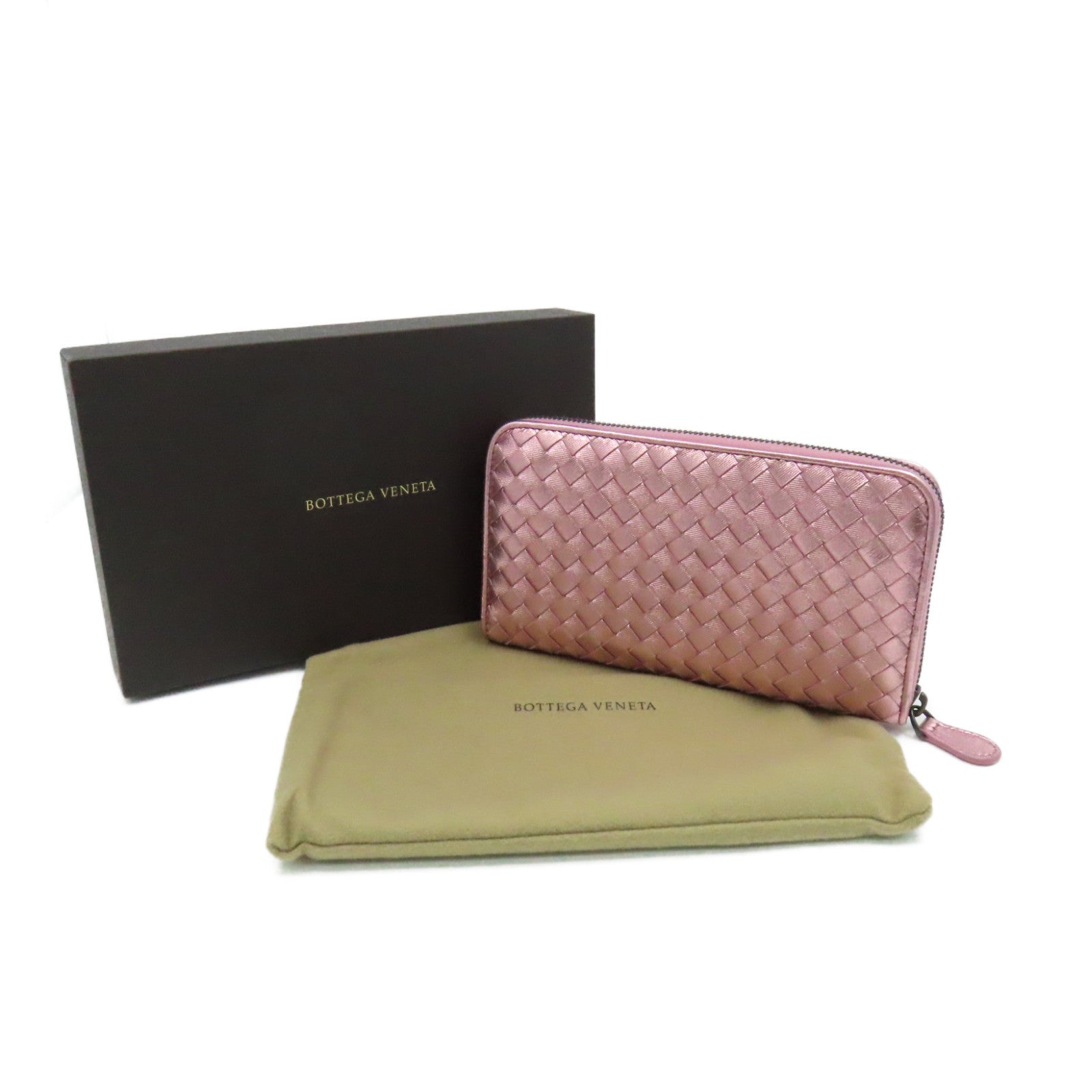 BOTTEGA VENETA 織紋皮革Zipper Long Wallet拉鏈長錢包粉紅色