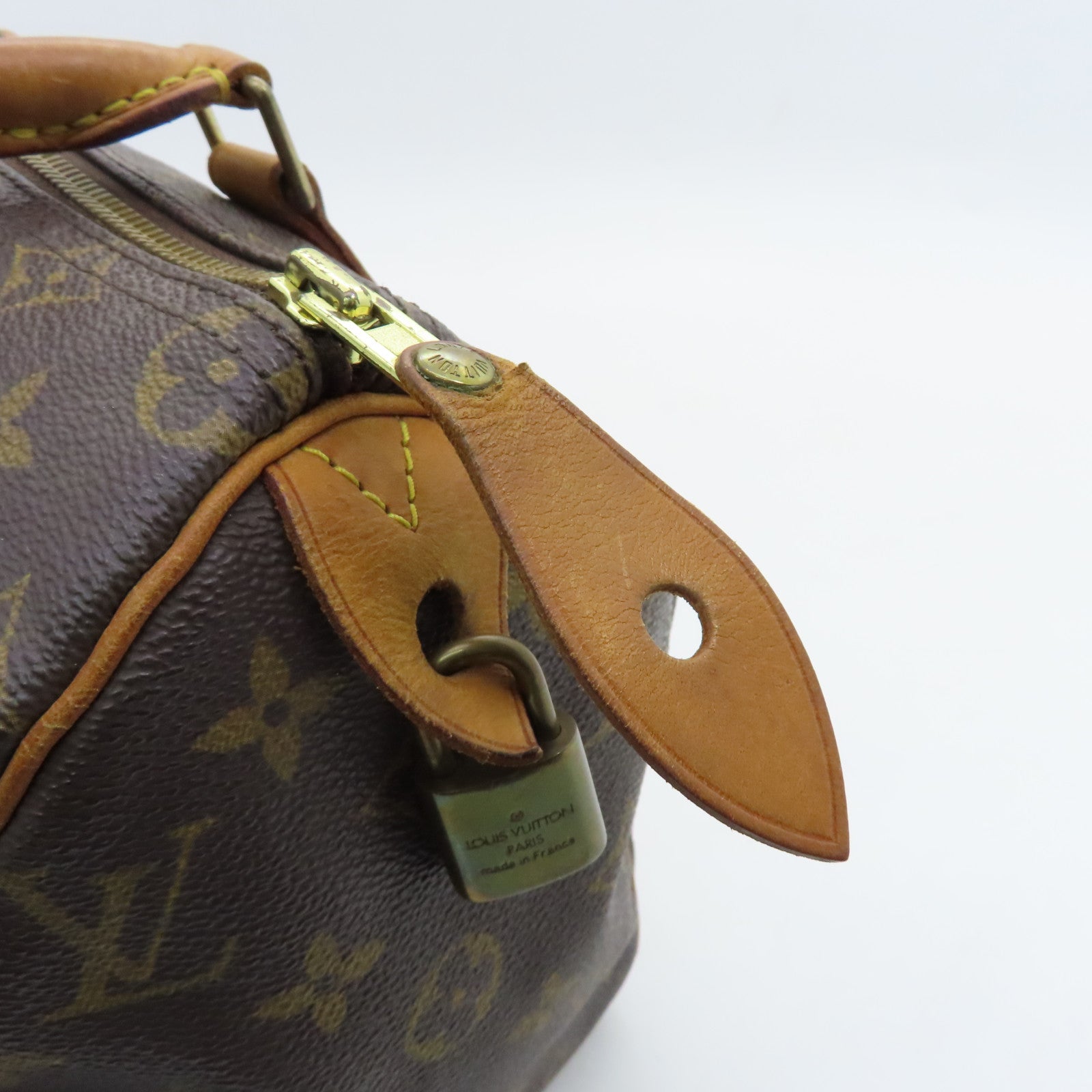 LOUIS VUITTON Monogram Speedy 25 Gold Buckle Handle Bag Brown