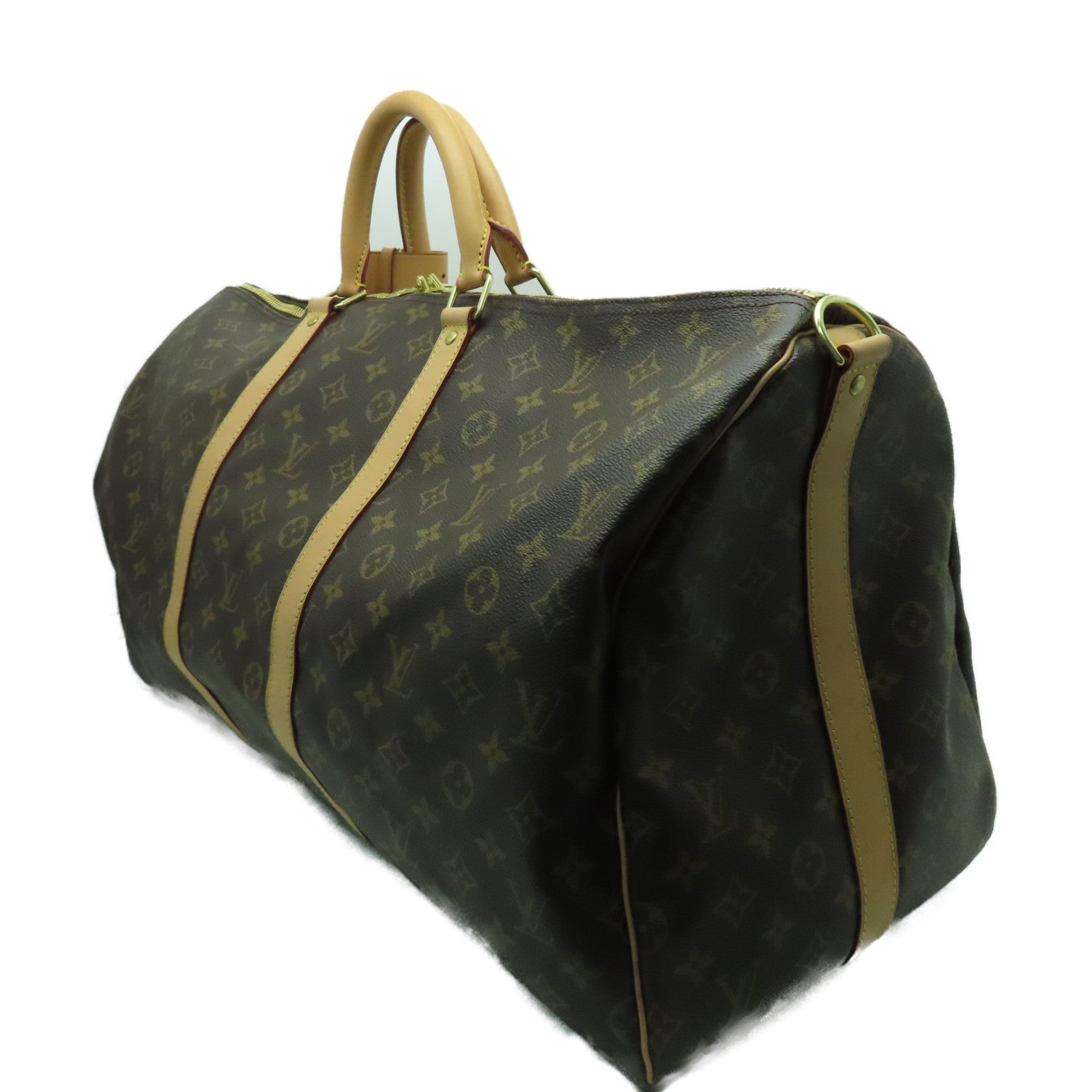 LOUIS VUITTON Monogram Keepall 55金扣手挽肩背兩用袋啡色