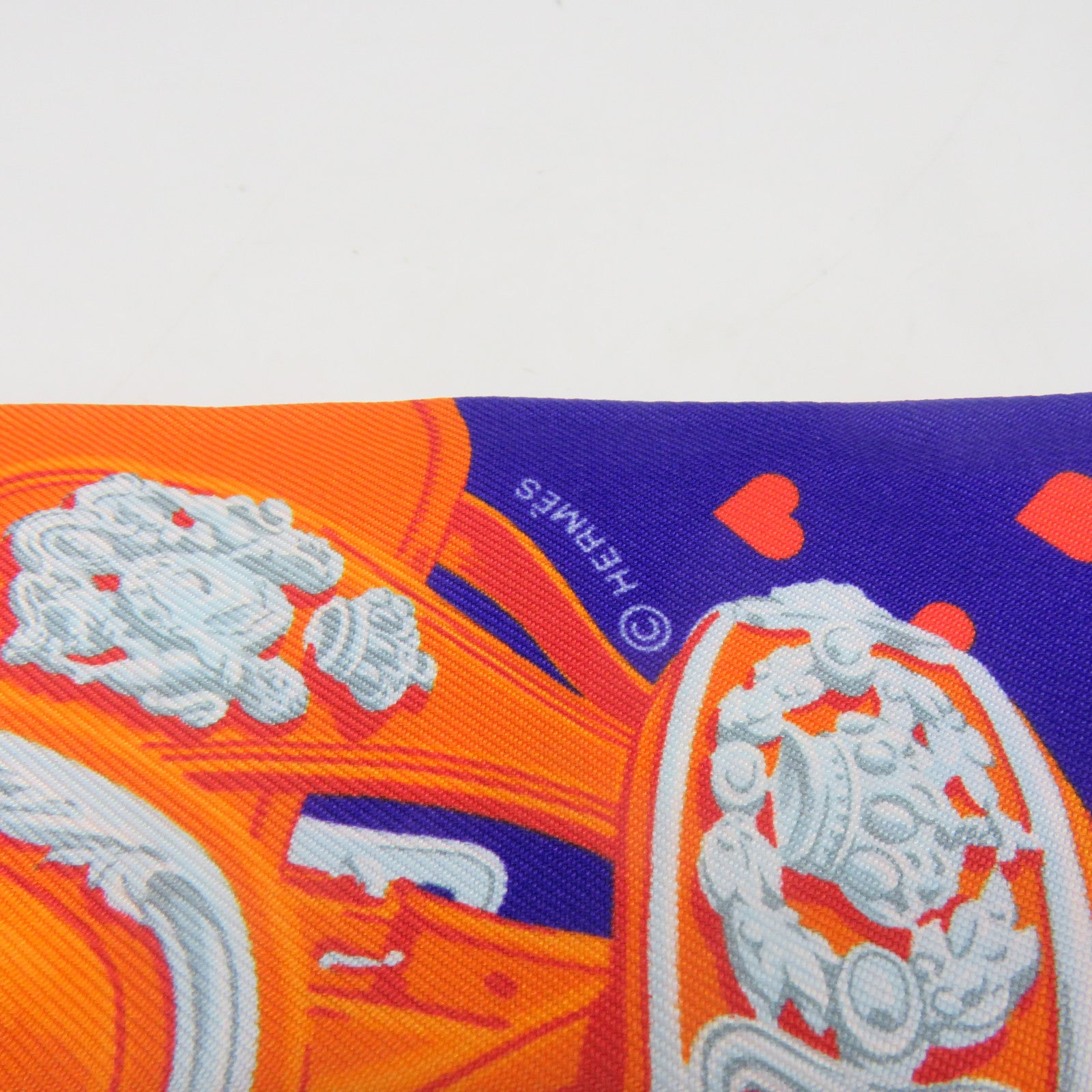 HERMES 絲質Twilly Scarf絲巾橙色/紫色/銀色/彩色