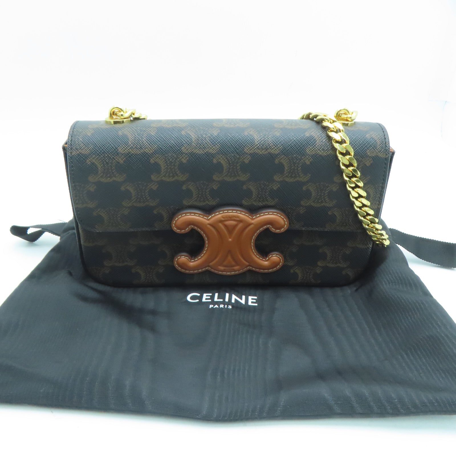CELINE 涂层帆布Chain Shoulder肩背袋黑色啡色