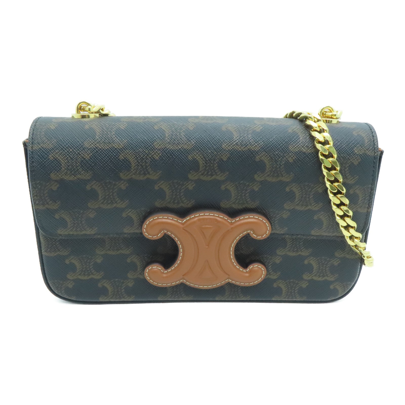 CELINE 涂层帆布Chain Shoulder肩背袋黑色啡色