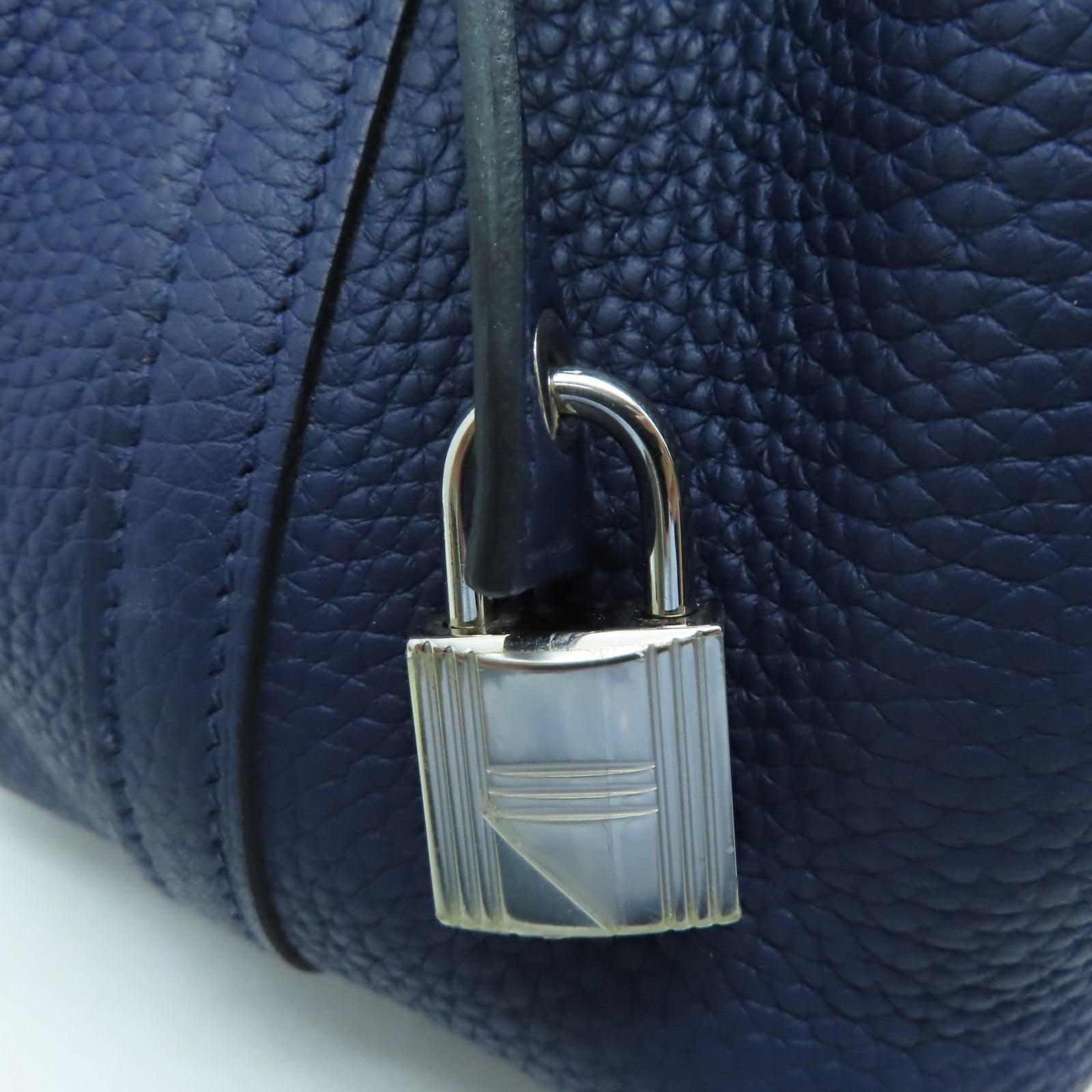 HERMES Taurillon Clemence皮革Picotin PM銀扣手挽袋風暴藍色