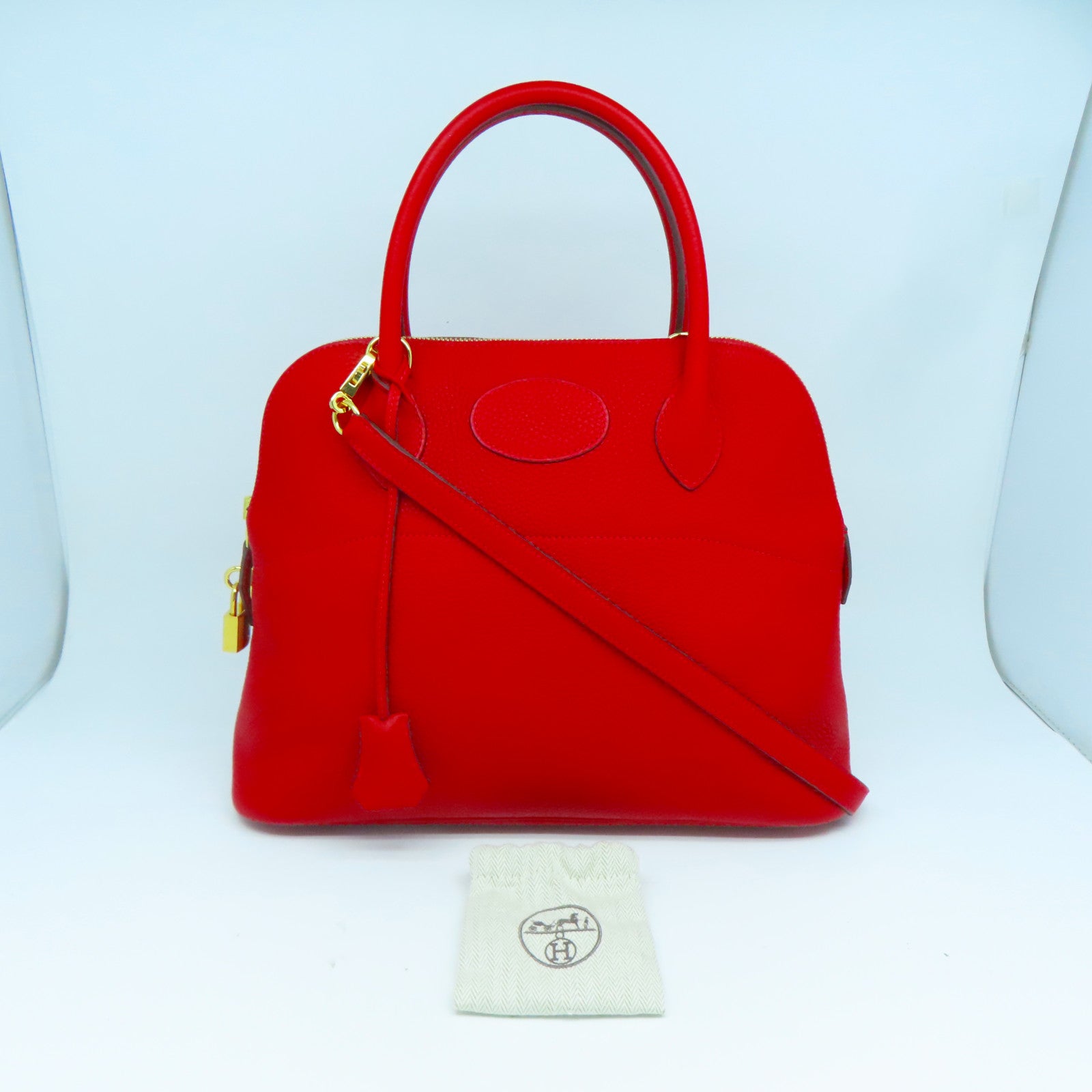 HERMES Clemence皮革Bolide 31金扣手挽肩背兩用袋紅色