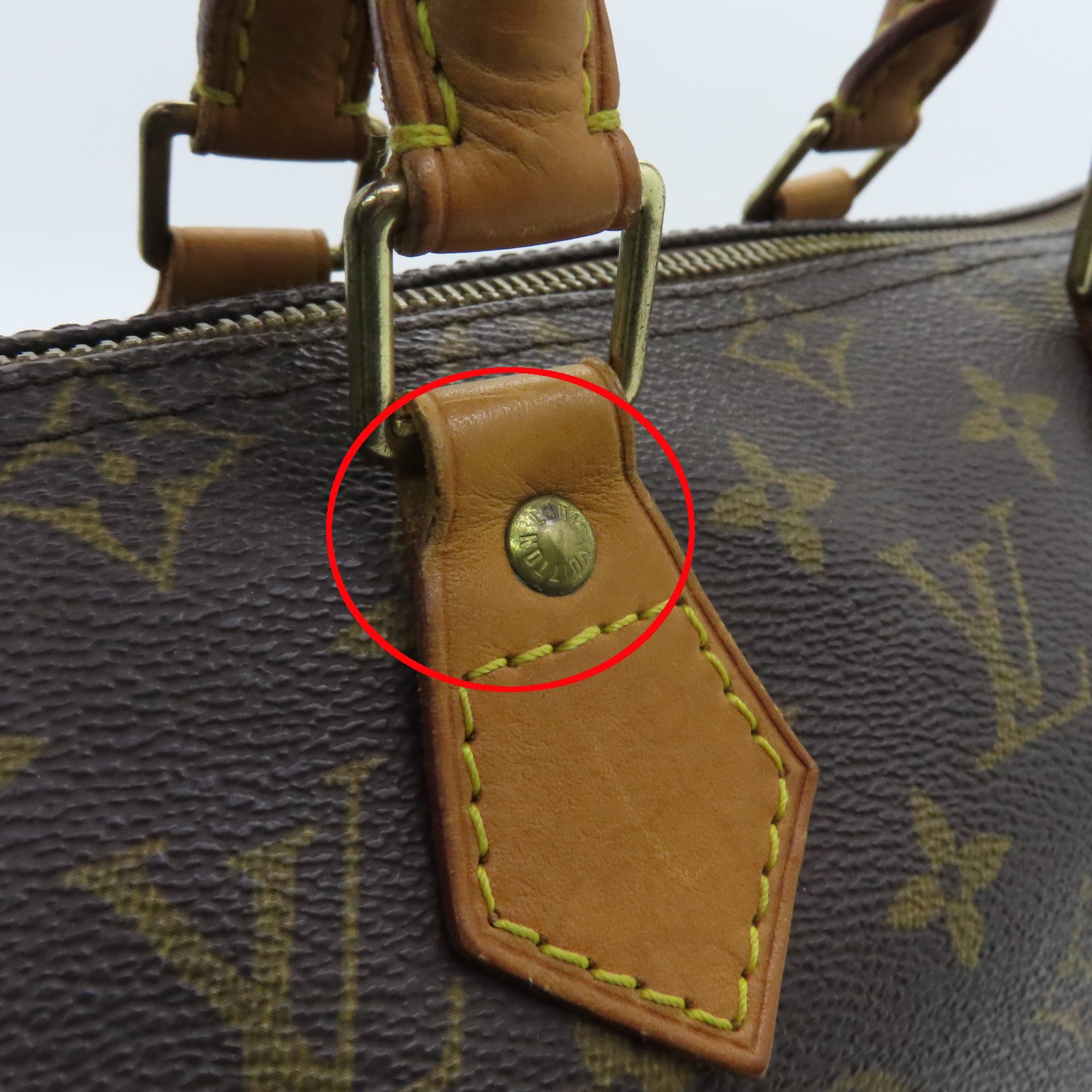 LOUIS VUITTON Monogram Speedy 25 Gold Buckle Handle Bag Brown