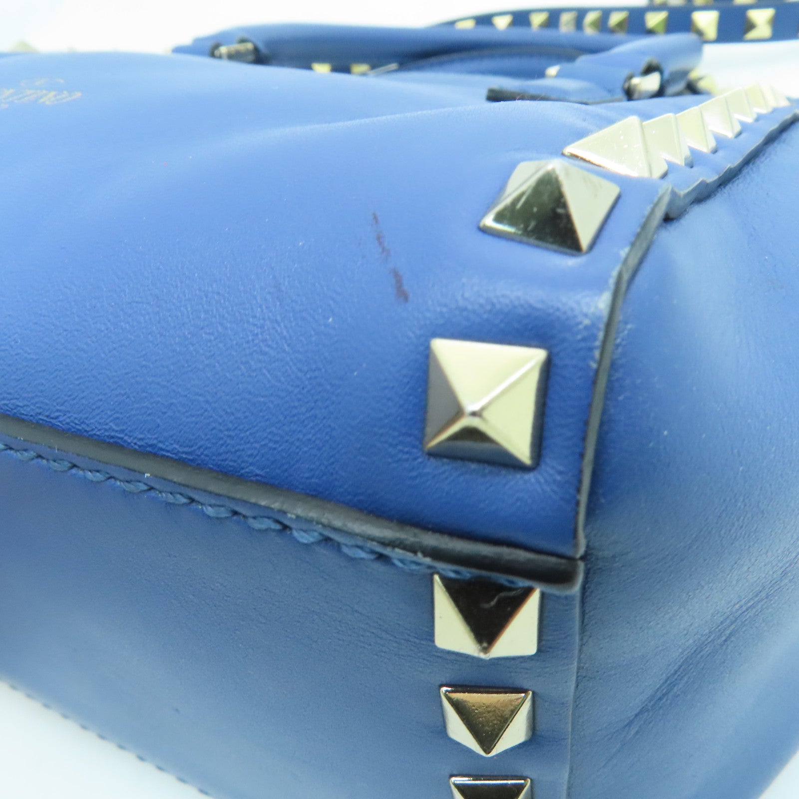 Valentino 牛皮皮革2Way Shoulder金扣手挽肩背两用袋蓝色