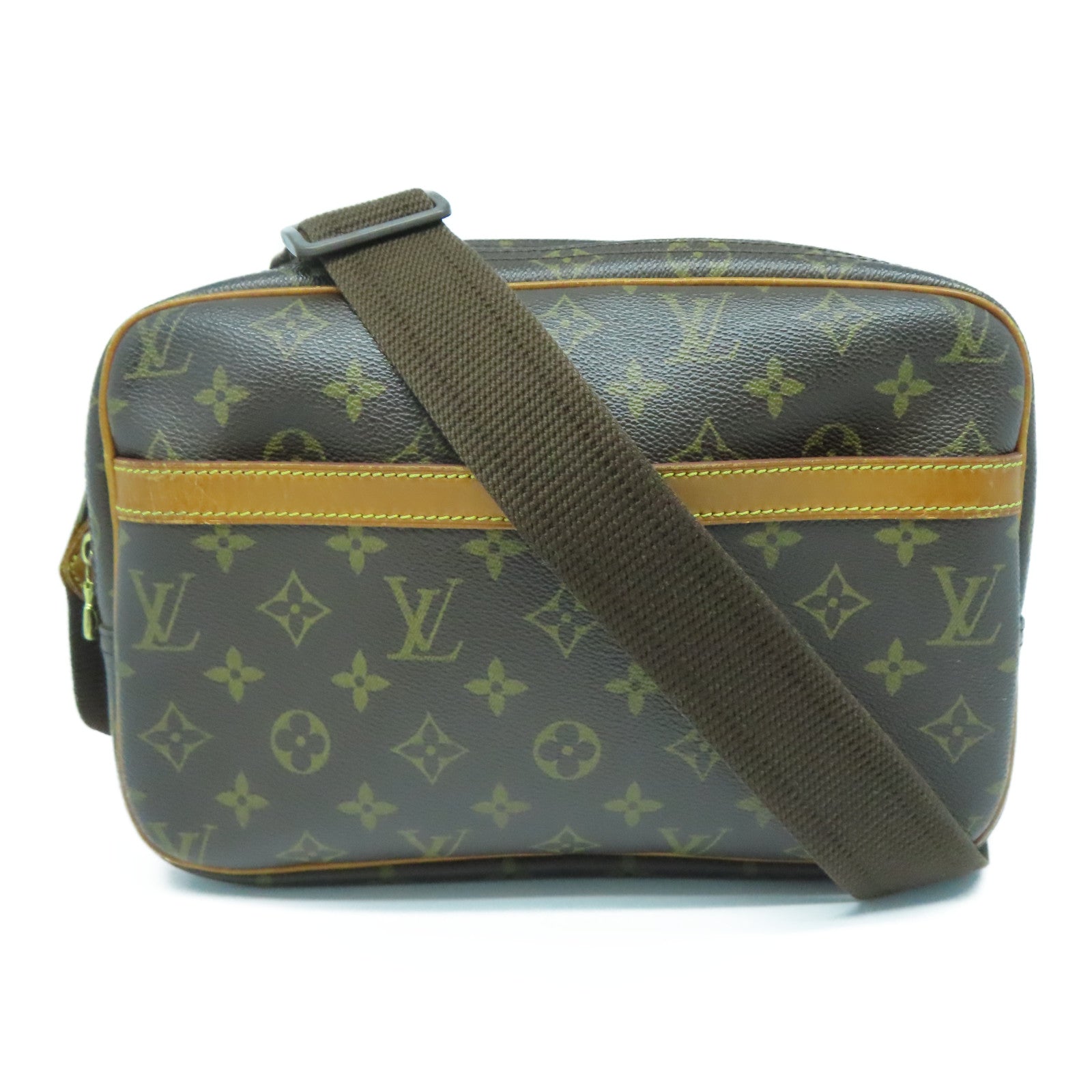 LOUIS VUITTON Monogram Reporter PM金扣肩背袋啡色