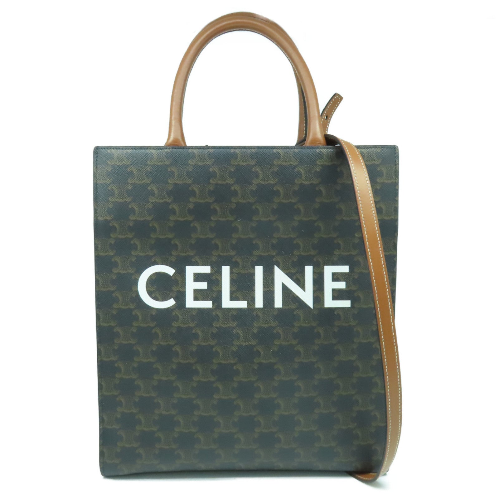 CELINE 塗層帆布Small Triomphe Cabas金扣手挽肩背兩用袋啡色