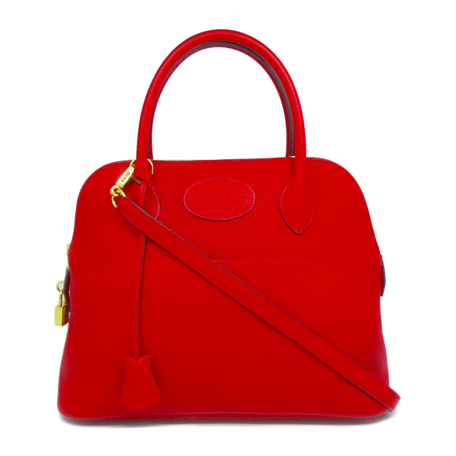 HERMES Clemence皮革Bolide 31金扣手挽肩背兩用袋紅色