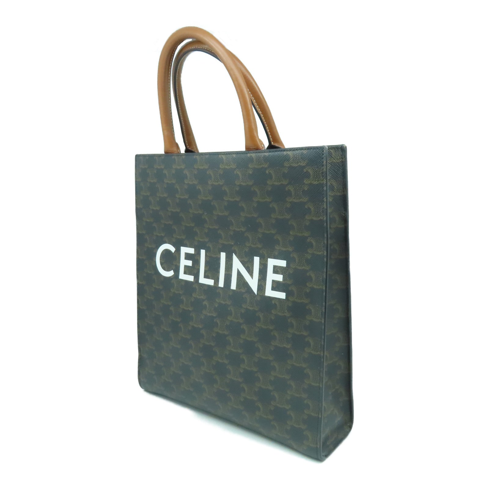 CELINE 塗層帆布Small Triomphe Cabas金扣手挽肩背兩用袋啡色