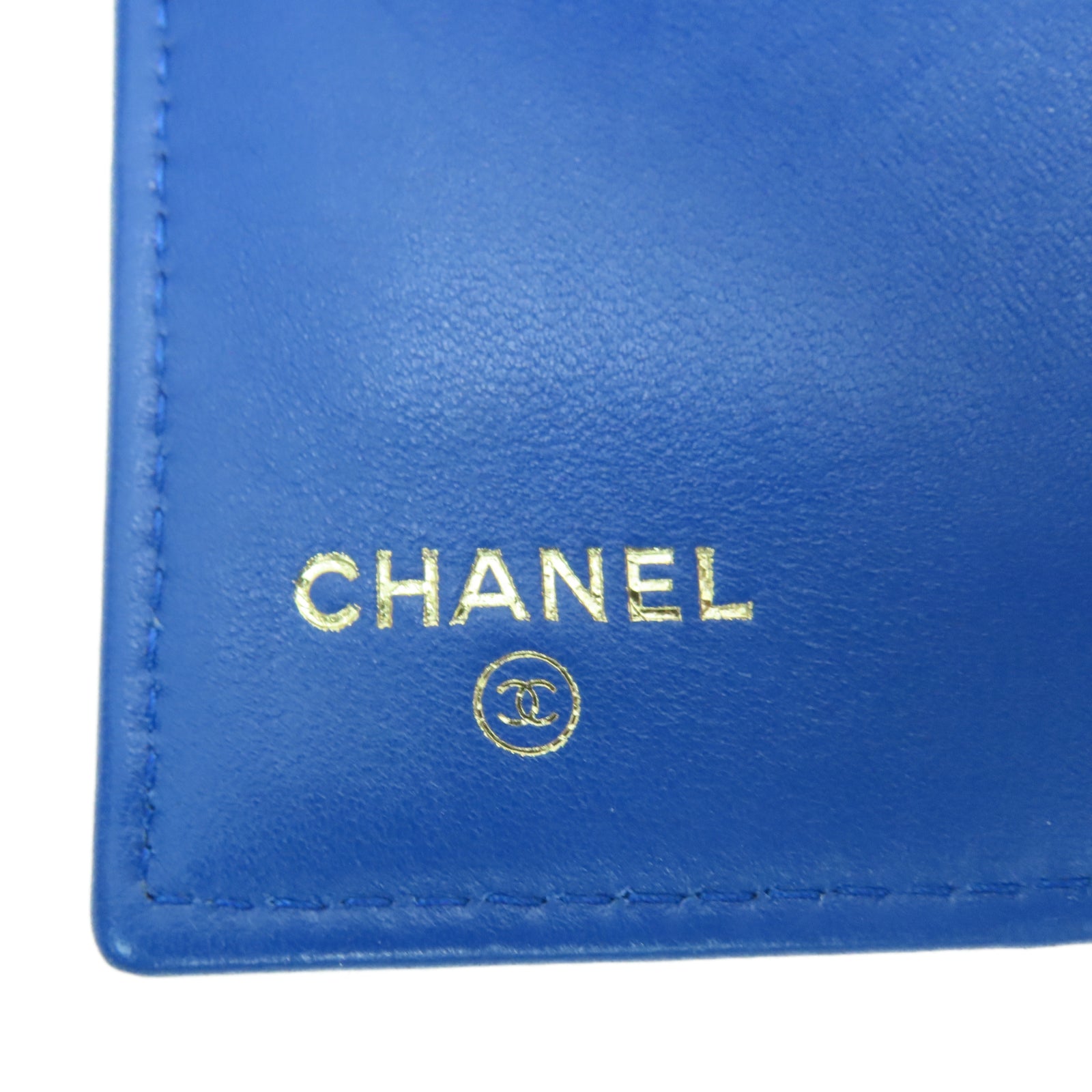 CHANEL 菱格羊皮皮革Wallet金扣长钱包蓝色