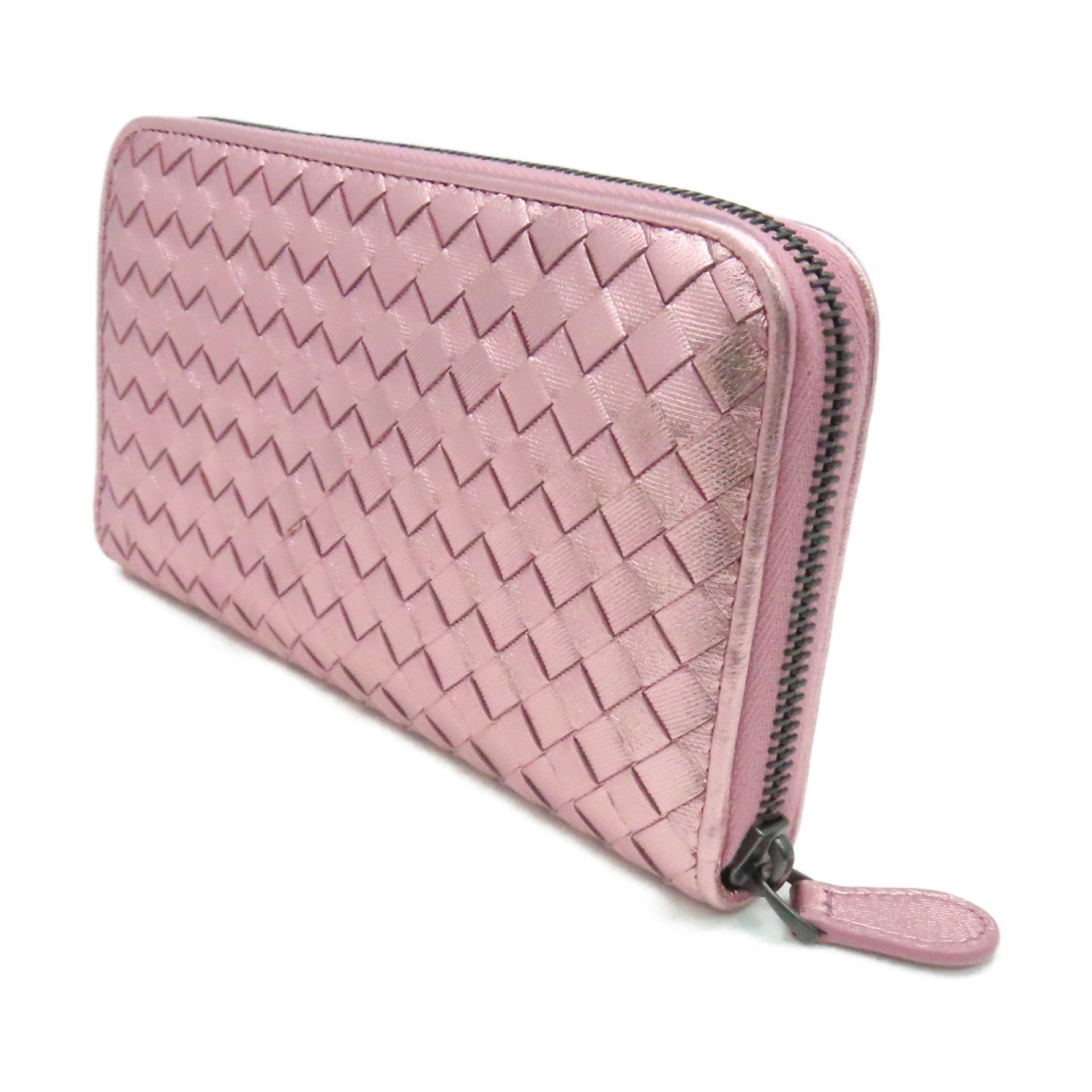 BOTTEGA VENETA 織紋皮革Zipper Long Wallet拉鏈長錢包粉紅色